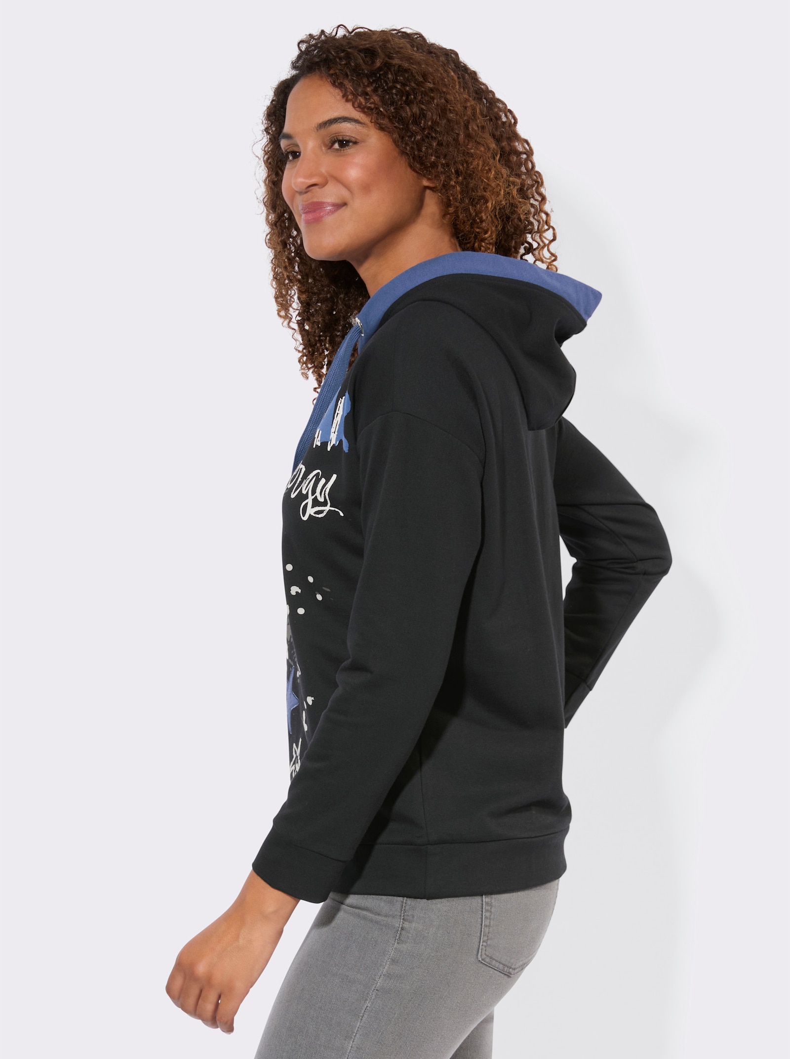 Sweatshirt mit Sternen-Print vorne - schwarz