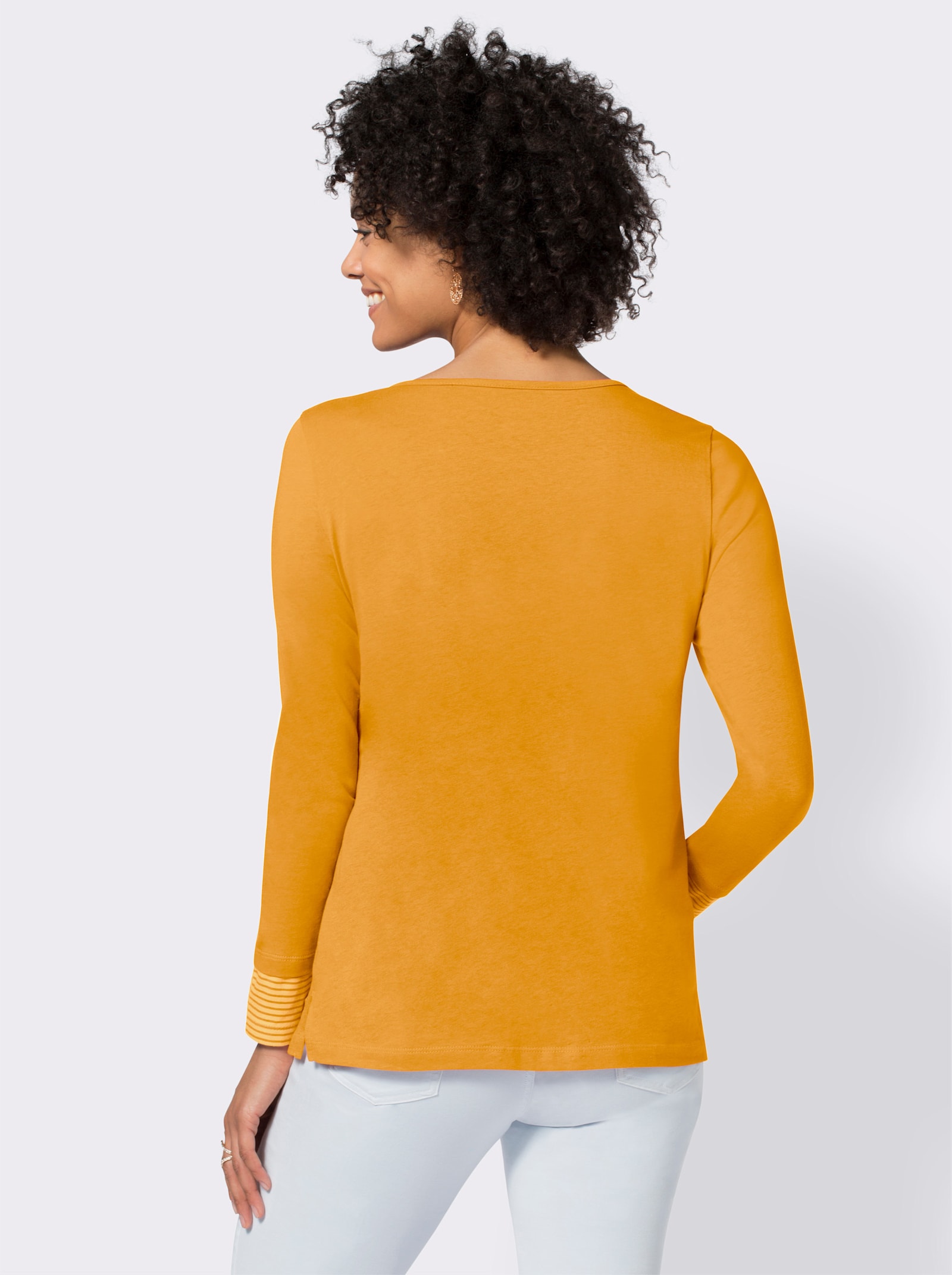 Langarmshirt mit garngefärbten Streifen - curry