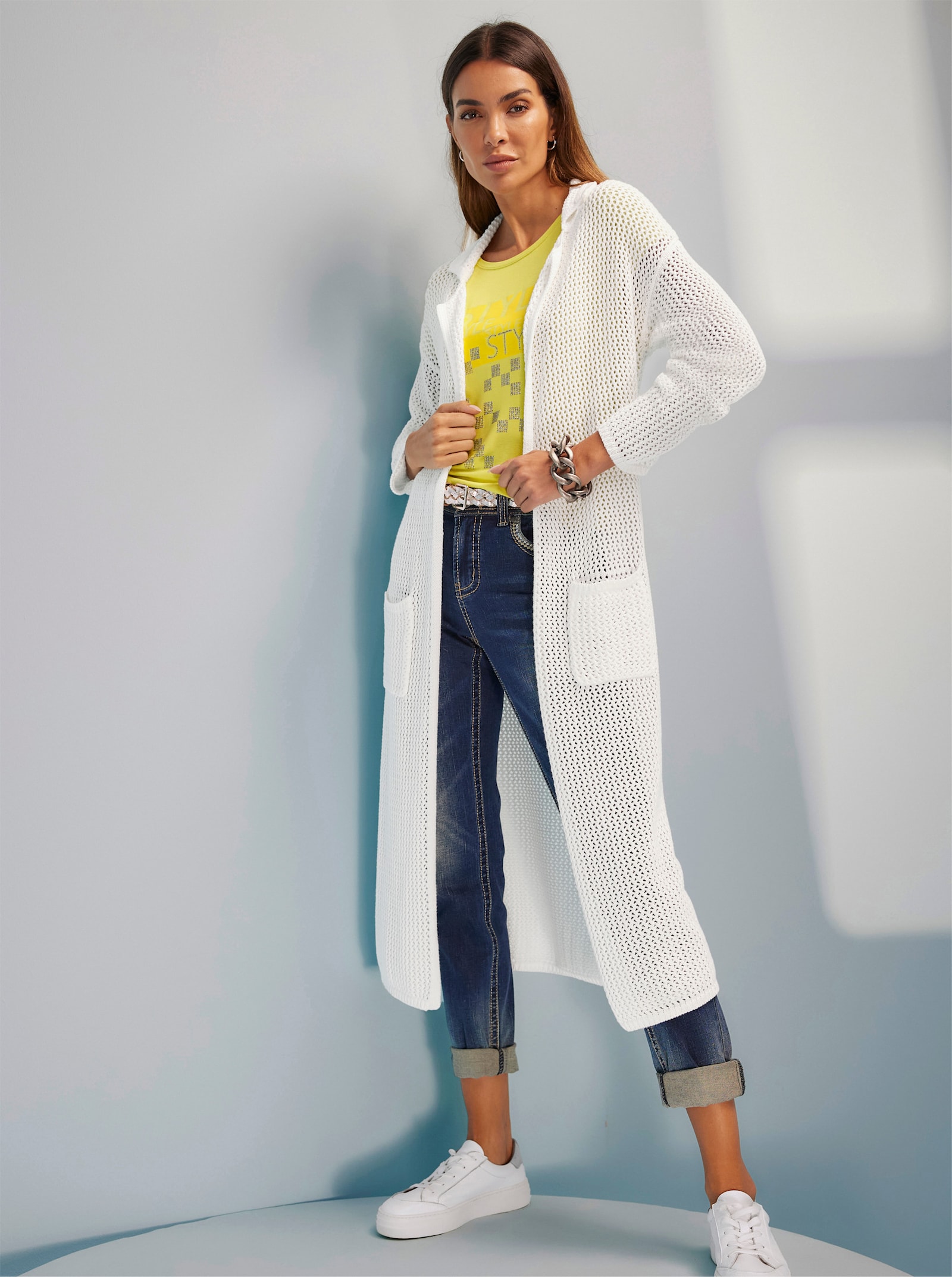 heine Strickmantel mit Ajourmuster - ecru