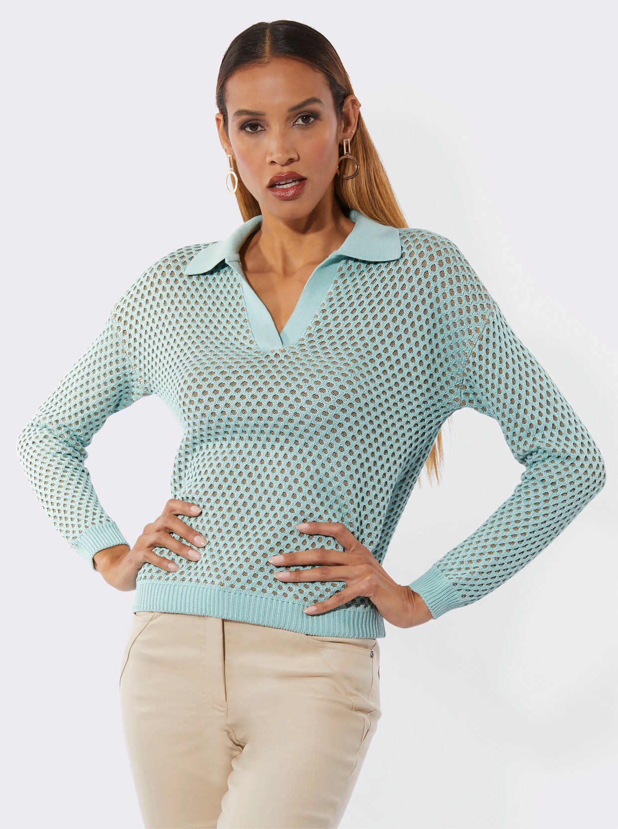 Ajourpullover - mint-sesam