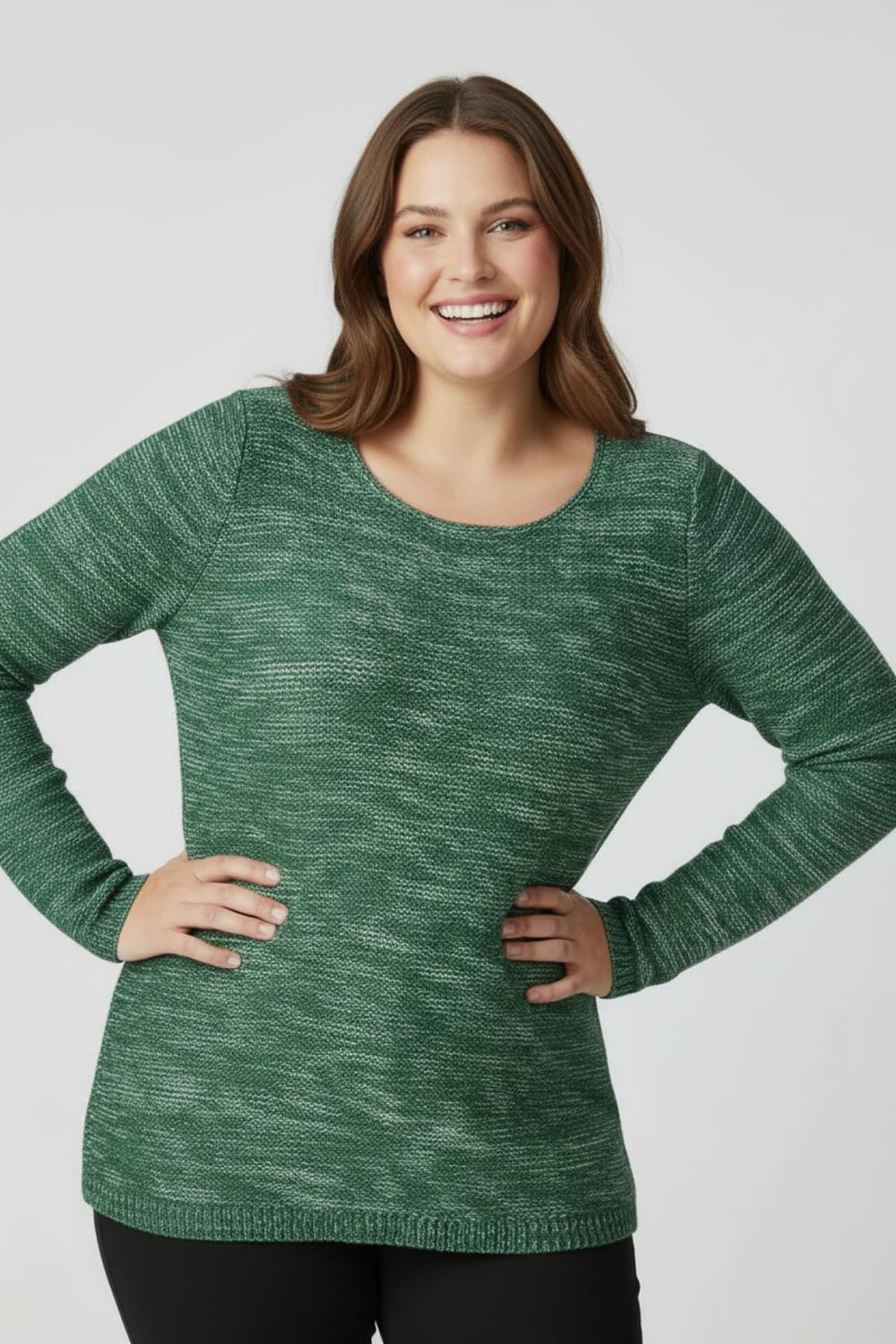 Rundhalspullover aus Melange-Strick - grün-meliert