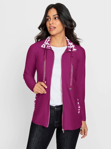 Shirtjacke mit Glitzersteinchen - magenta-ecru-gemustert