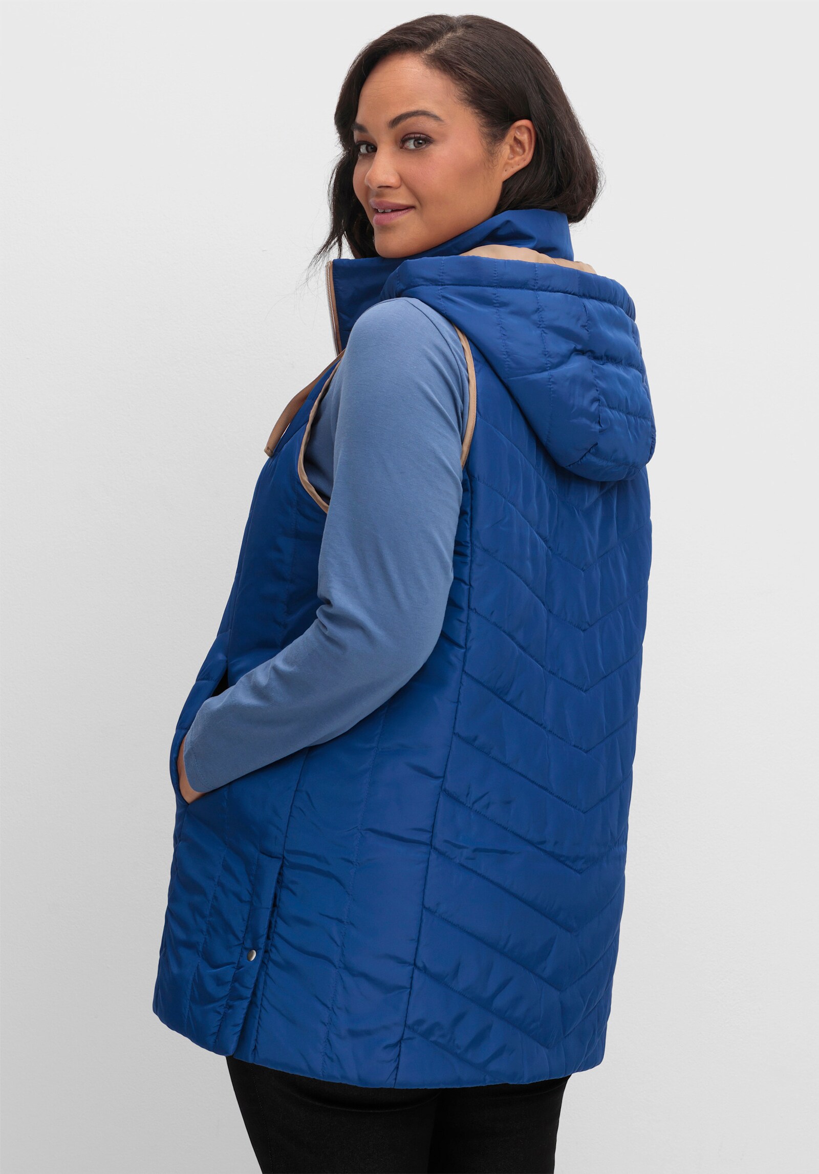 Longweste mit Seitenschlitzen, knöpfbar - royalblau