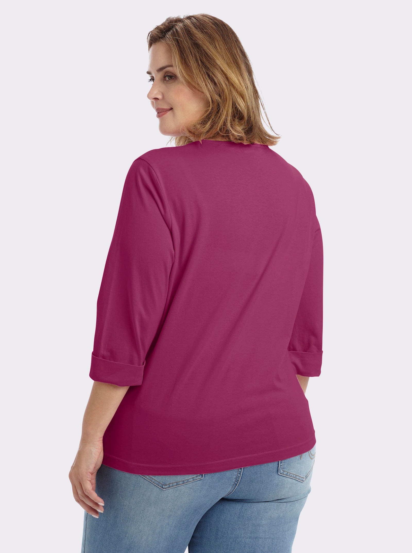 Rundhalsshirt mit 3/4-langen Ärmeln - brombeer