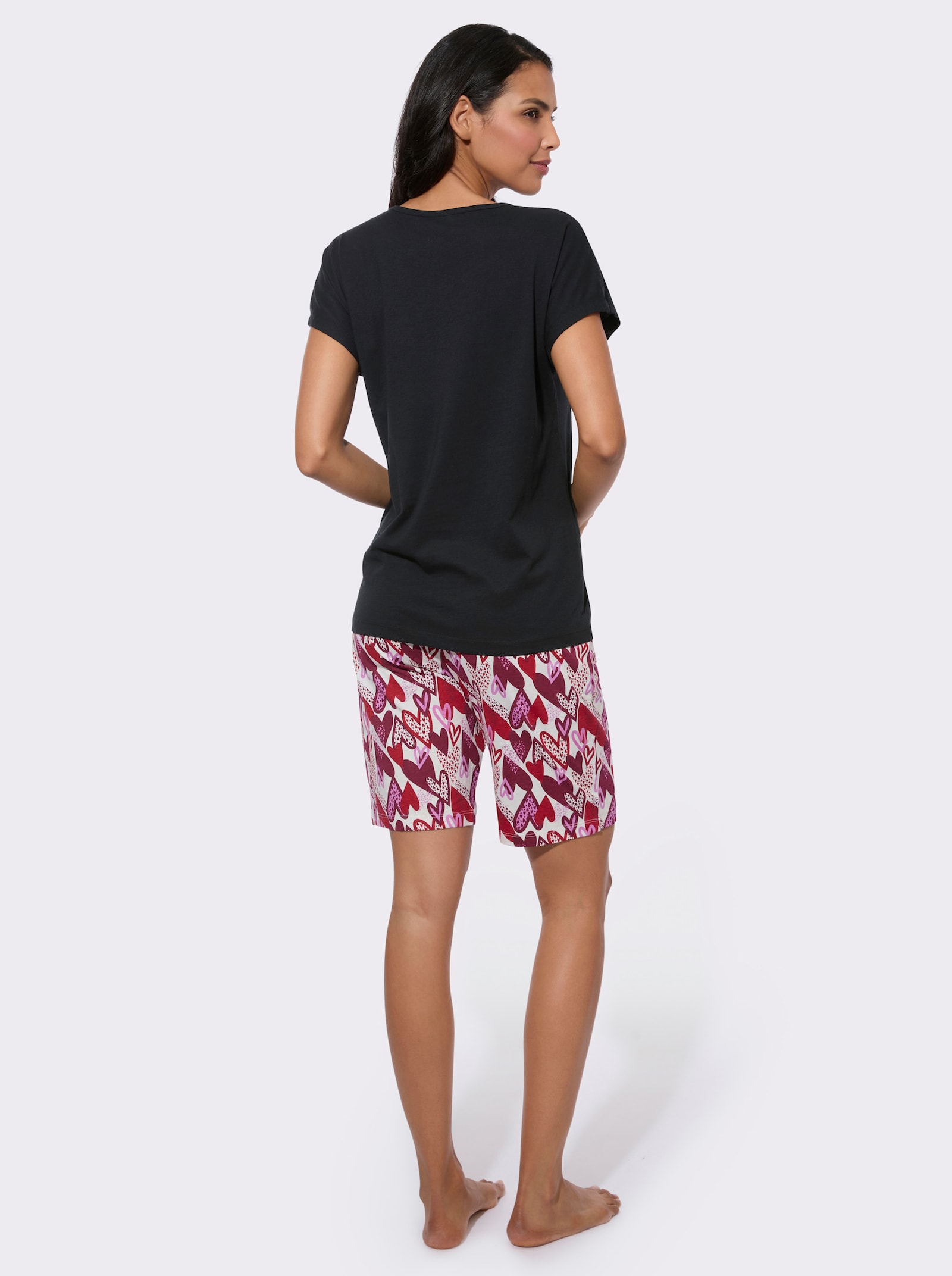 Shorty mit Herzchen-Muster - schwarz-rot-bedruckt