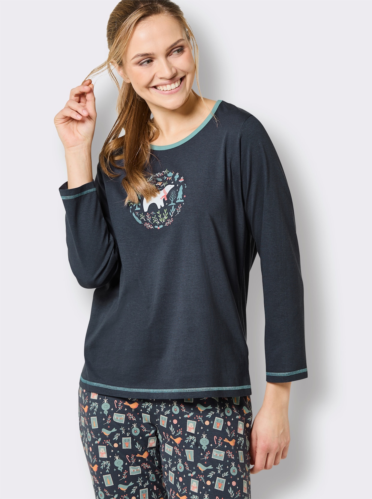 Comtessa Schlafanzug mit bedruckter Hose - rauchblau-ozean-bedruckt