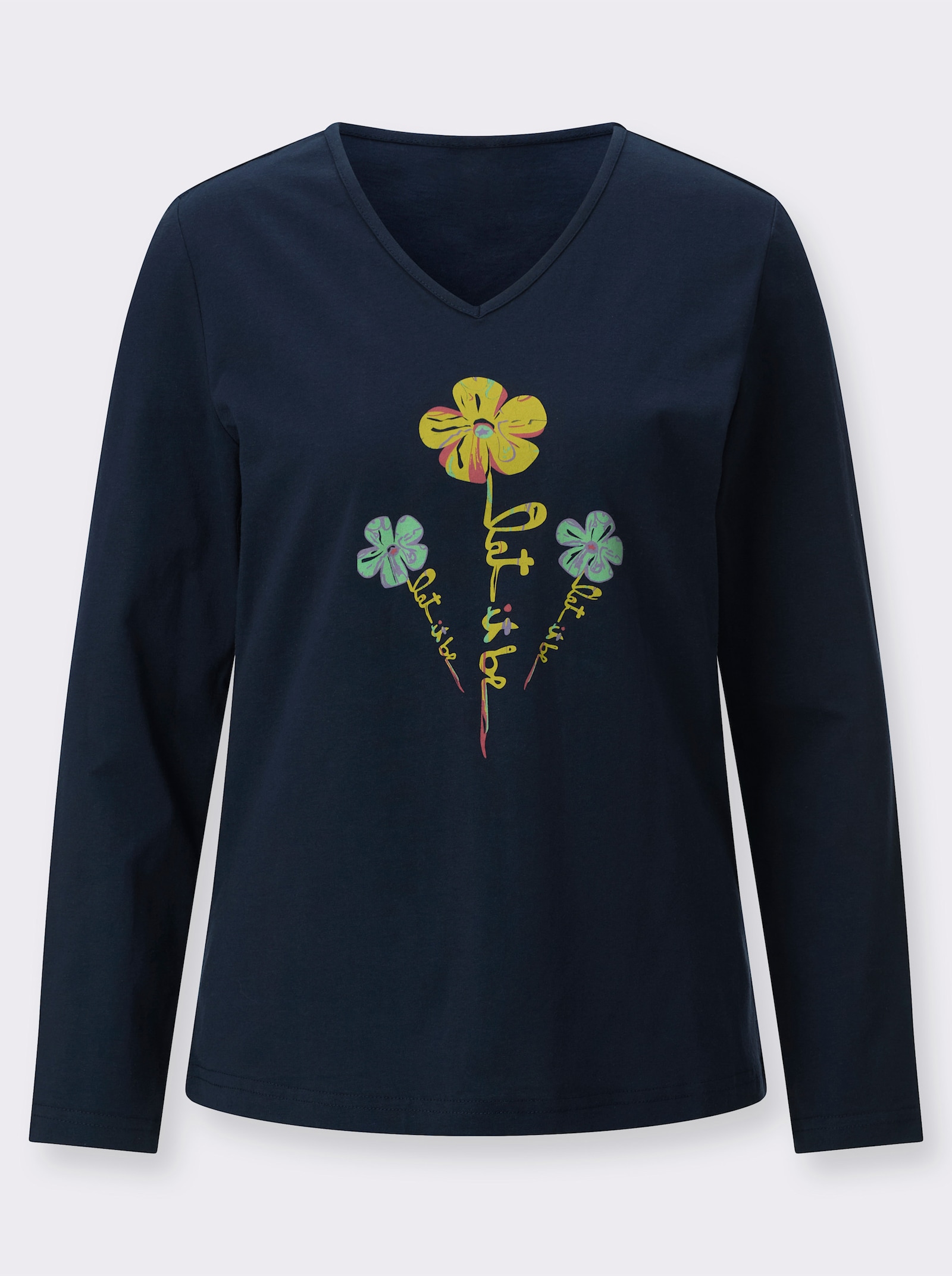 V-Shirt mit floralem Druck - marine
