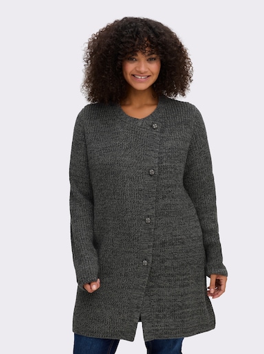 sheego Strickjacke mit überlappender Knopfleiste - graphit-meliert