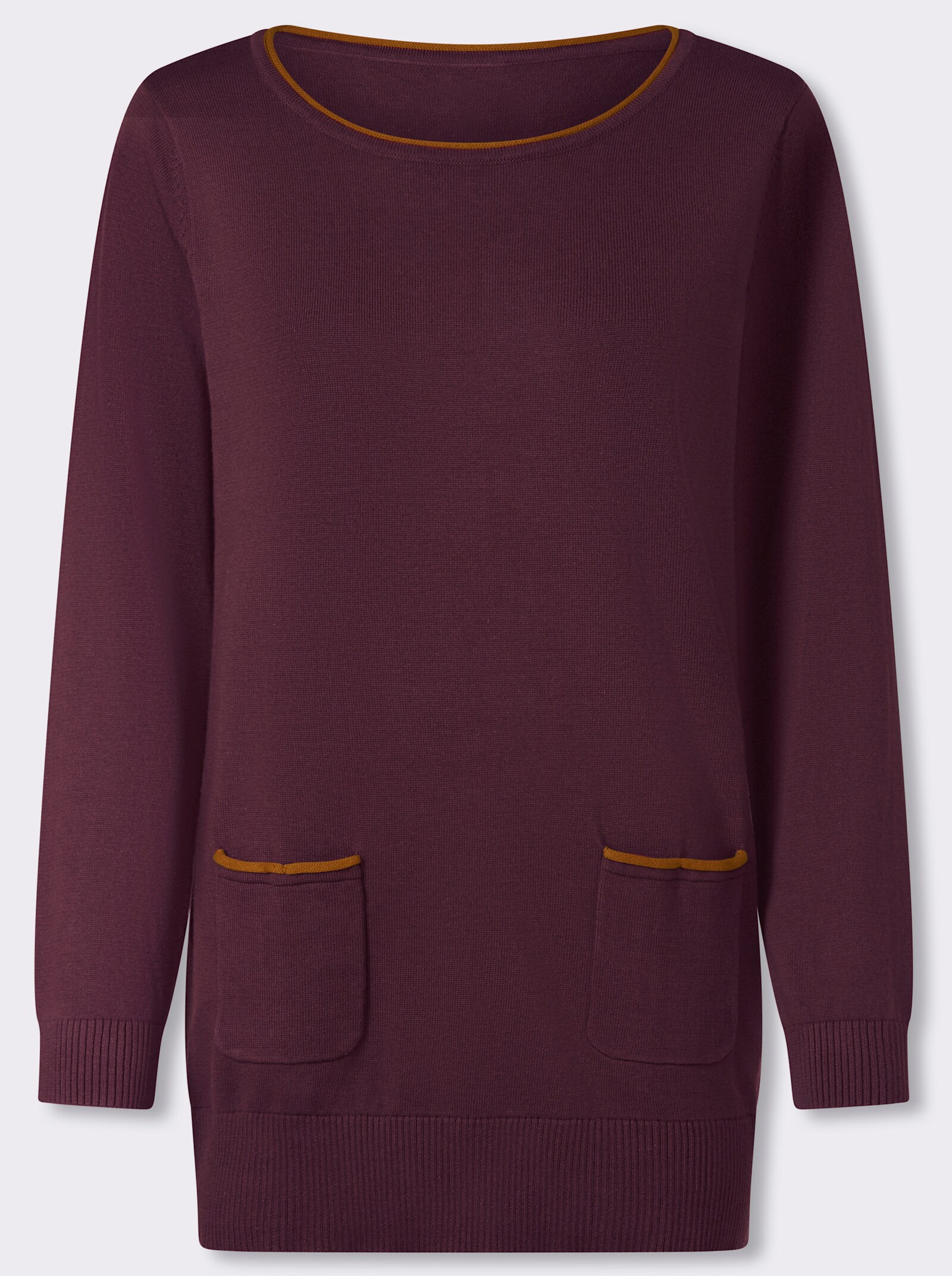  Longpullover mit Kontrast-Rollsaum - burgund