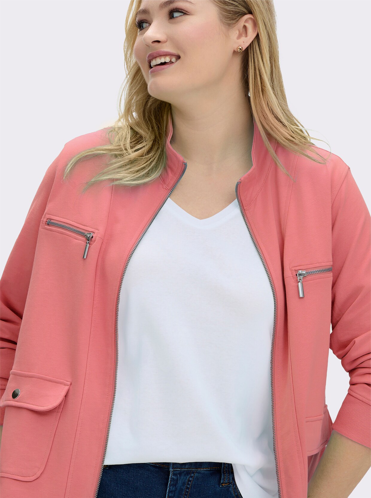 Shirtjacke aus reiner Baumwolle - lachsrot