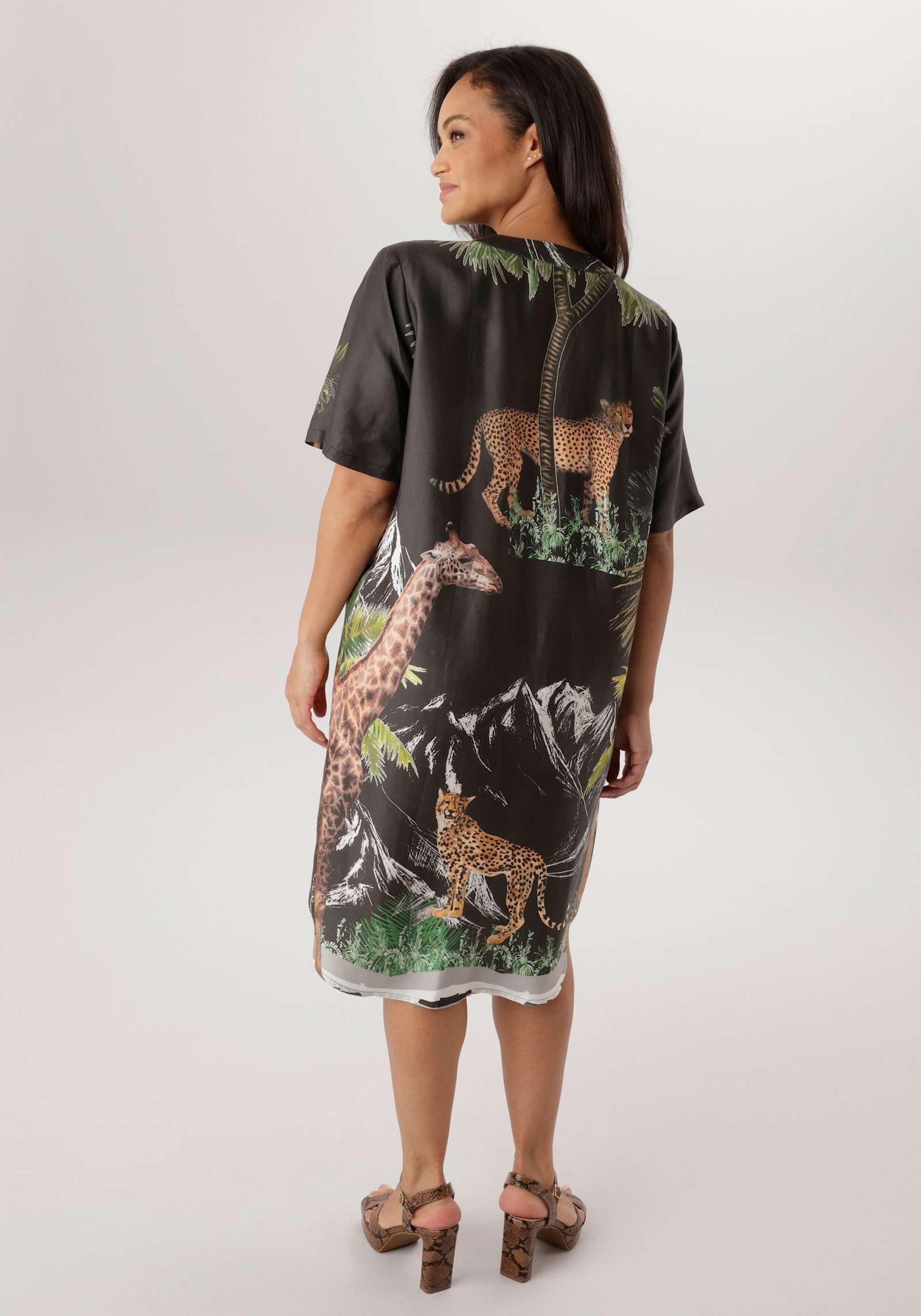 Aniston PLUS Blusenkleid - anthrazit-olive