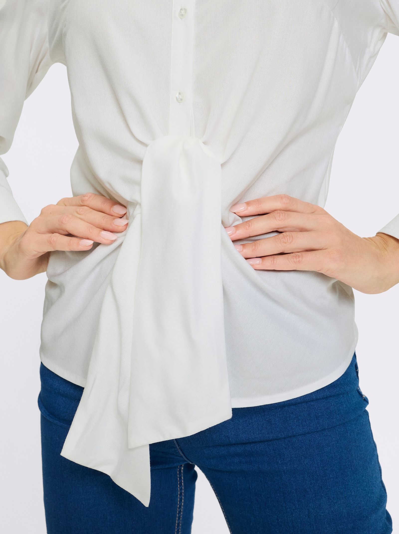 heine Langarm-Bluse mit Knoten-Detail - weiß