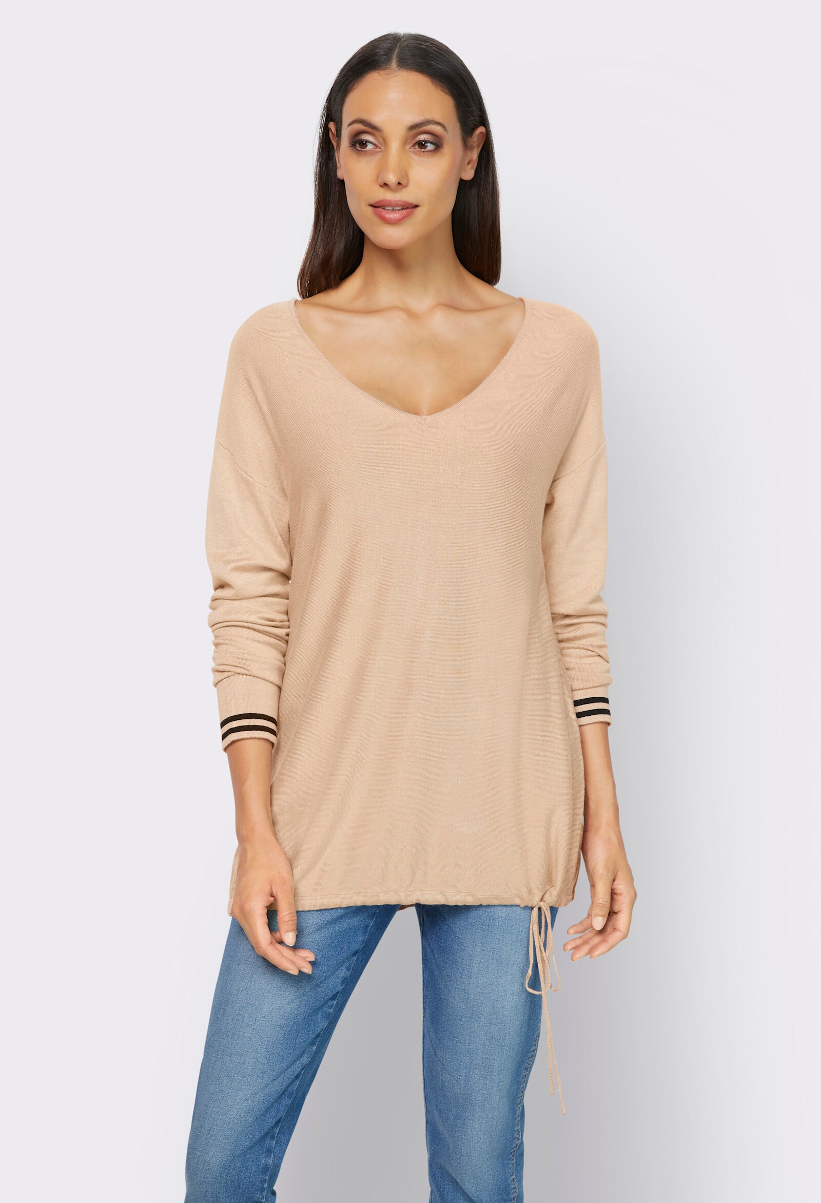 heine Feinstrickpullover mit Kontraststreifen - beige