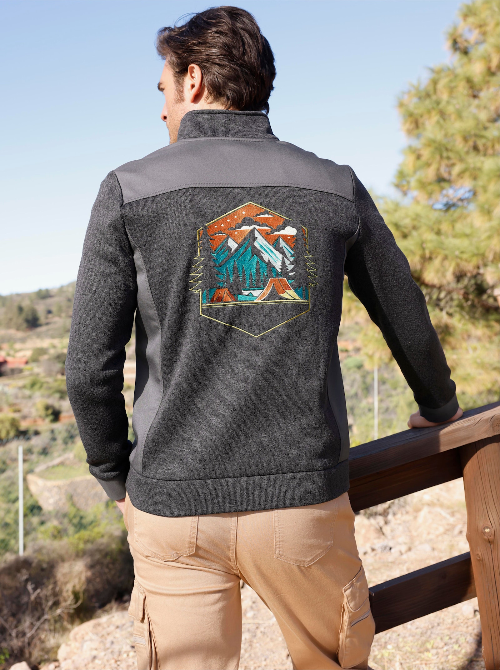 Catamaran Strickfleecejacke mit Stickerei - graphit-grau-meliert