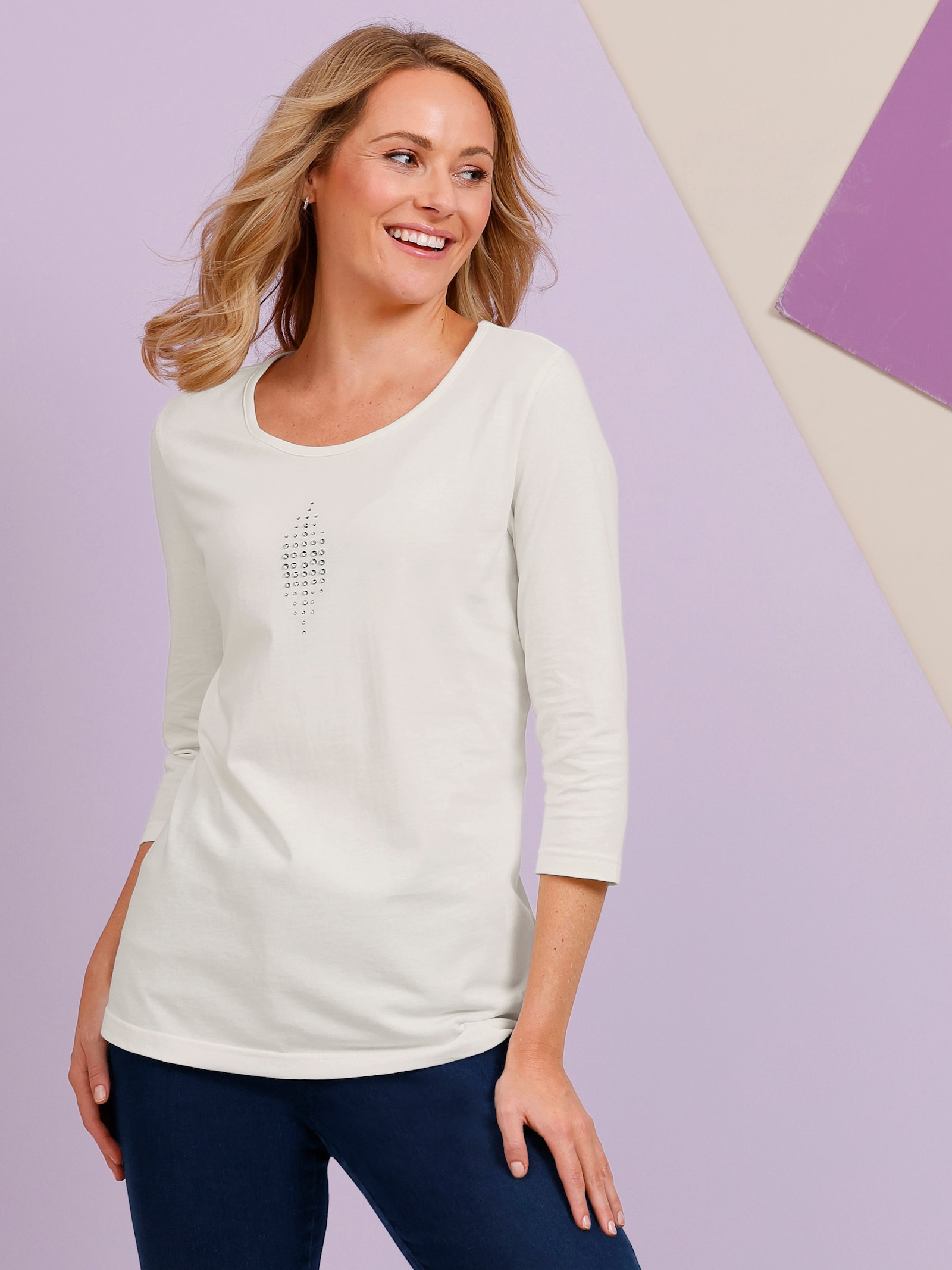 Tričko s 3/4 rukávem v balení po 2 ks - šampaňská + levand.