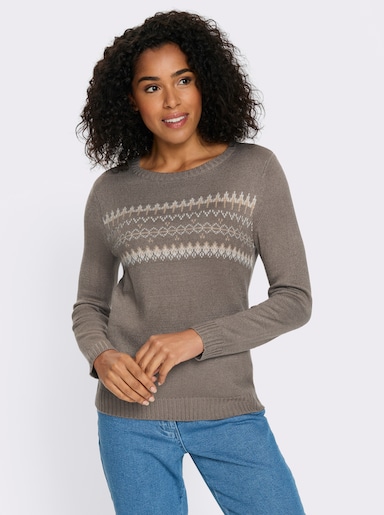 Pullover met lange mouwen en jacquardpatroon - taupe/beige gedessineerd
