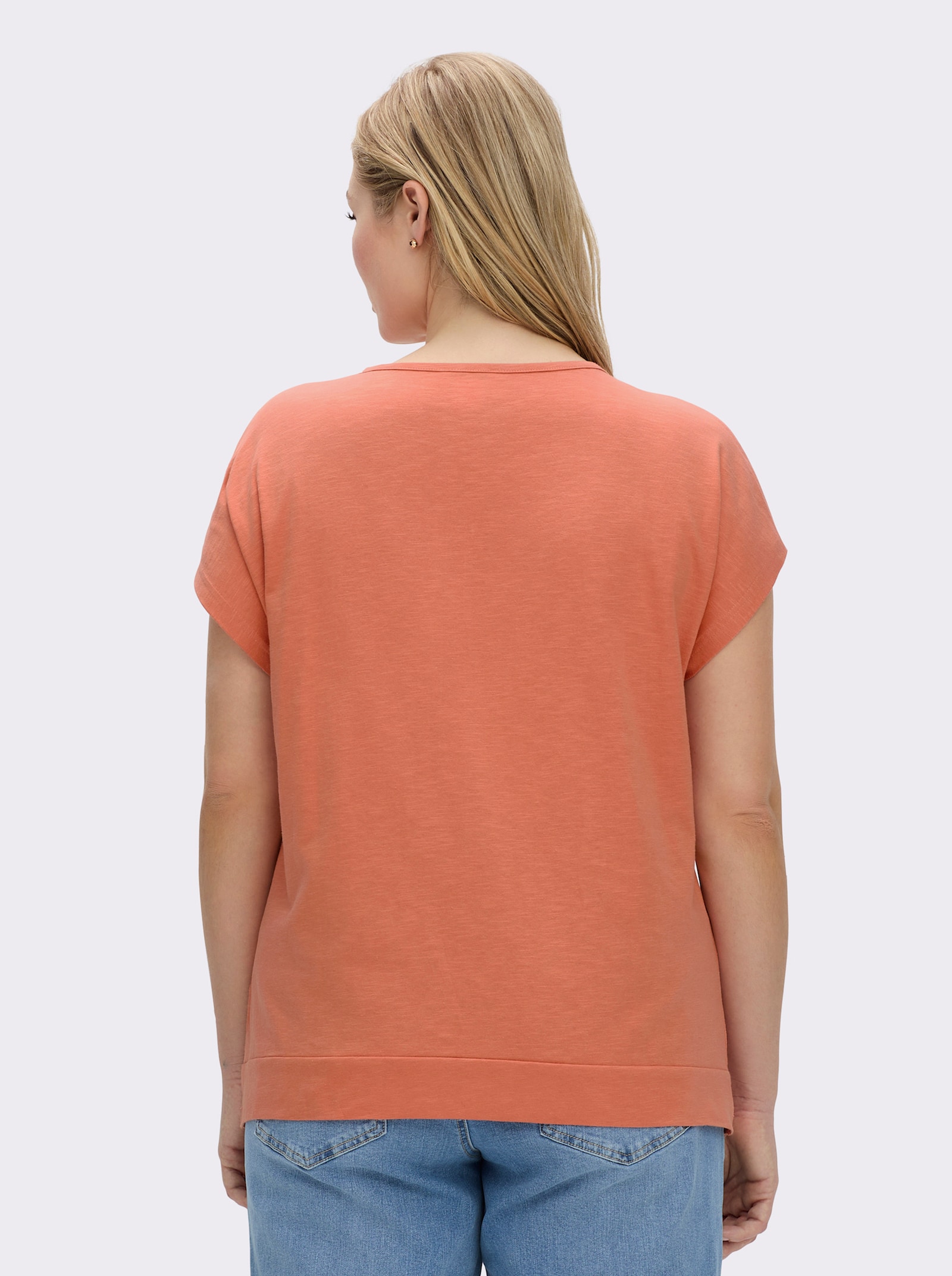 Kurzarmshirt Saum in Knoten-Optik - papaya