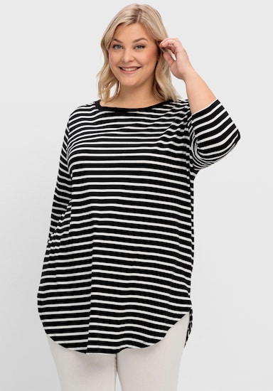 sheego Lang shirt met strepen - zwart/wit