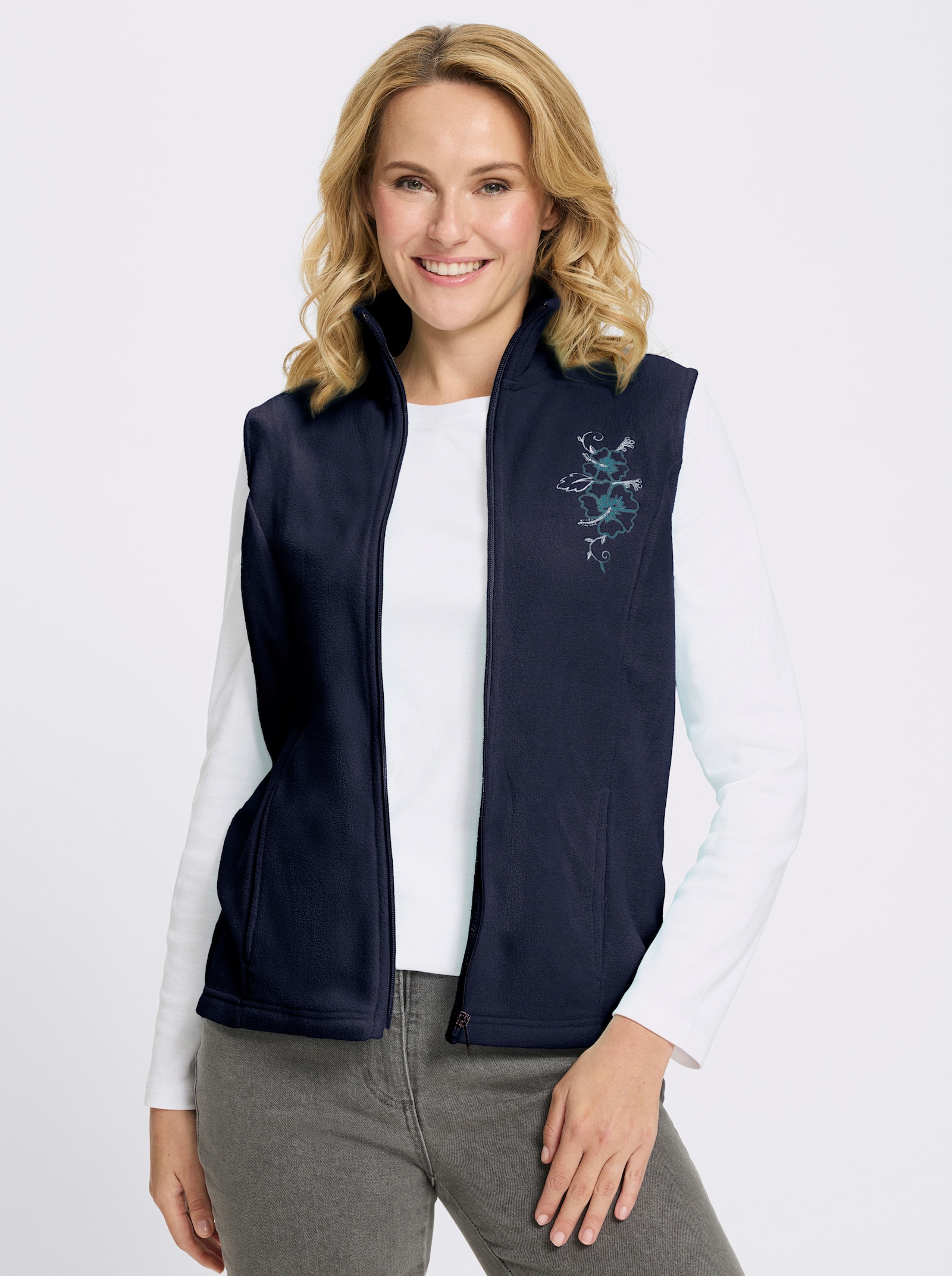 Fleeceweste mit Stickerei - marine