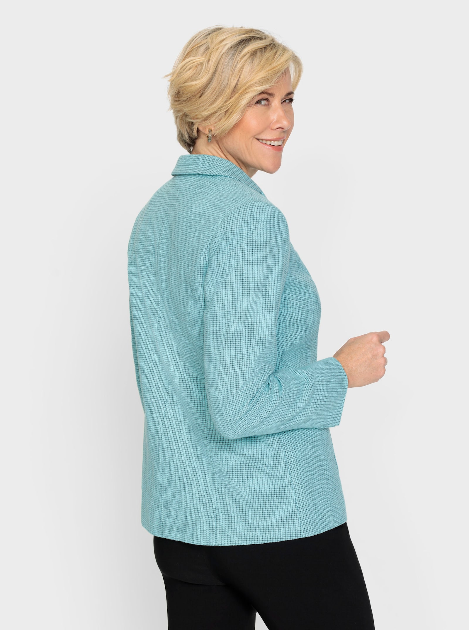 Bouclé-Blazer mit Reverskragen - aquamarin-schwarz-gemustert