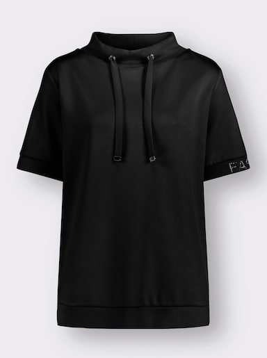 Stehkragenshirt in weichem Material - schwarz