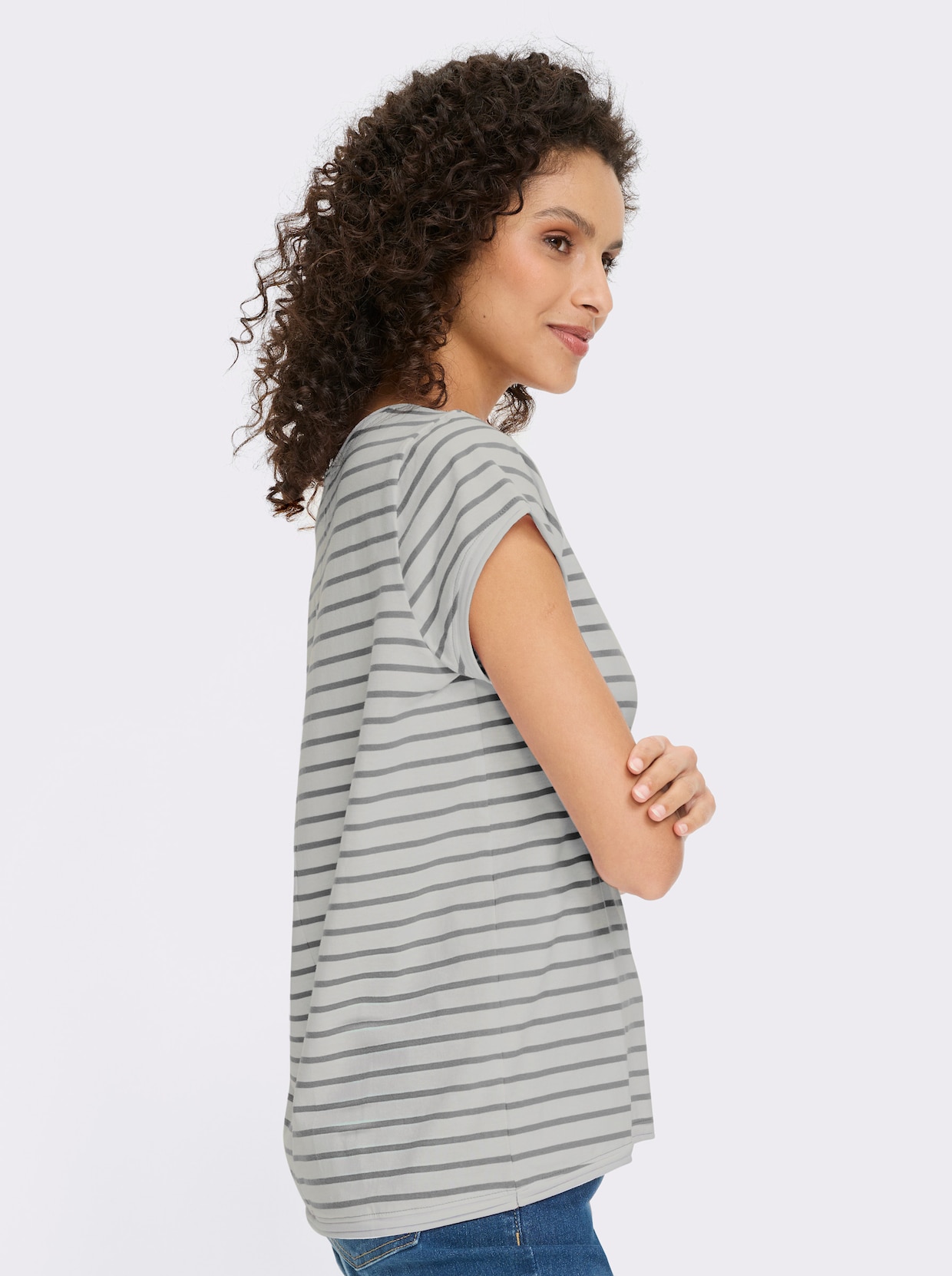 heine T-shirt - blanc-gris pierre à rayures fines