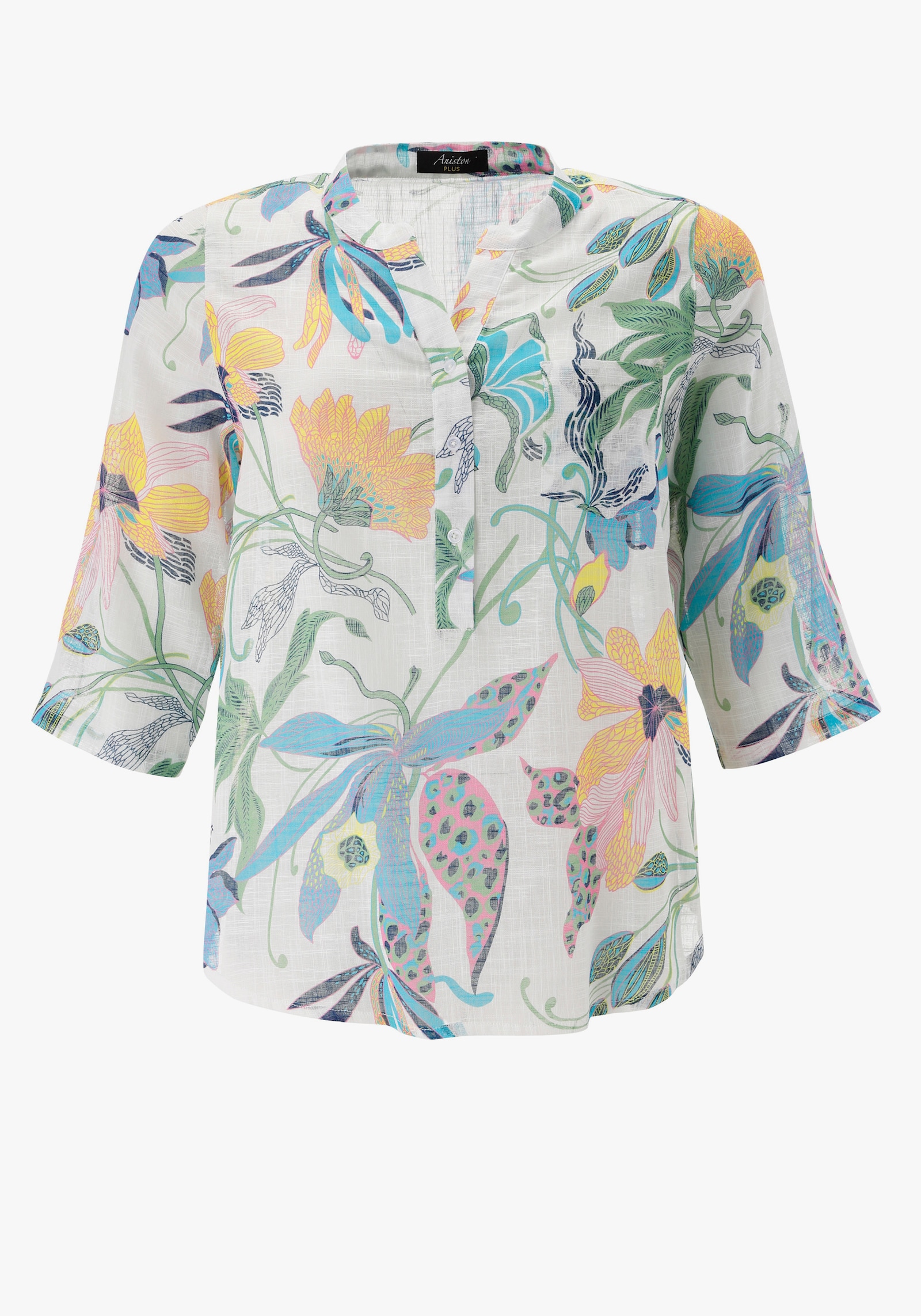 Aniston PLUS Schlupfbluse - weiß-türkis-gelb-pink-grün-blau