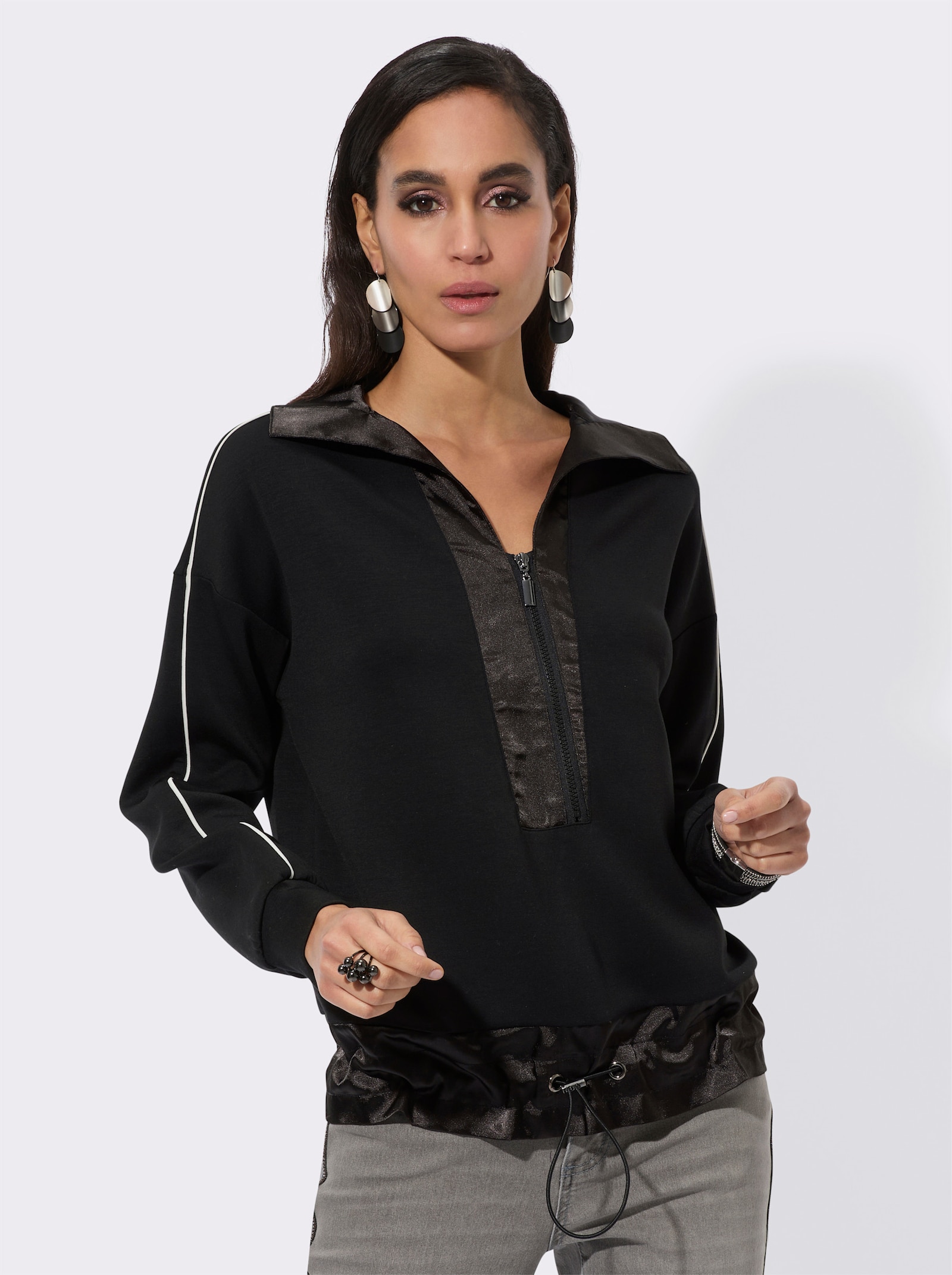 Sweatshirt in materiaalmix - zwart/wit