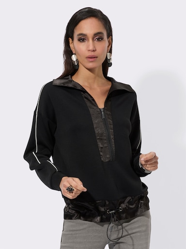 Sweatshirt im Materialmix - schwarz-weiß