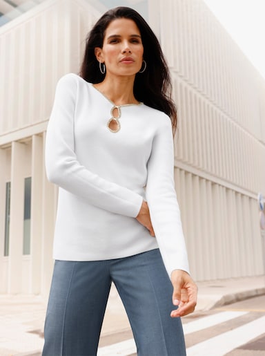 heine Langarm-Pullover mit Glitzersteinchen-Verzierung - ecru