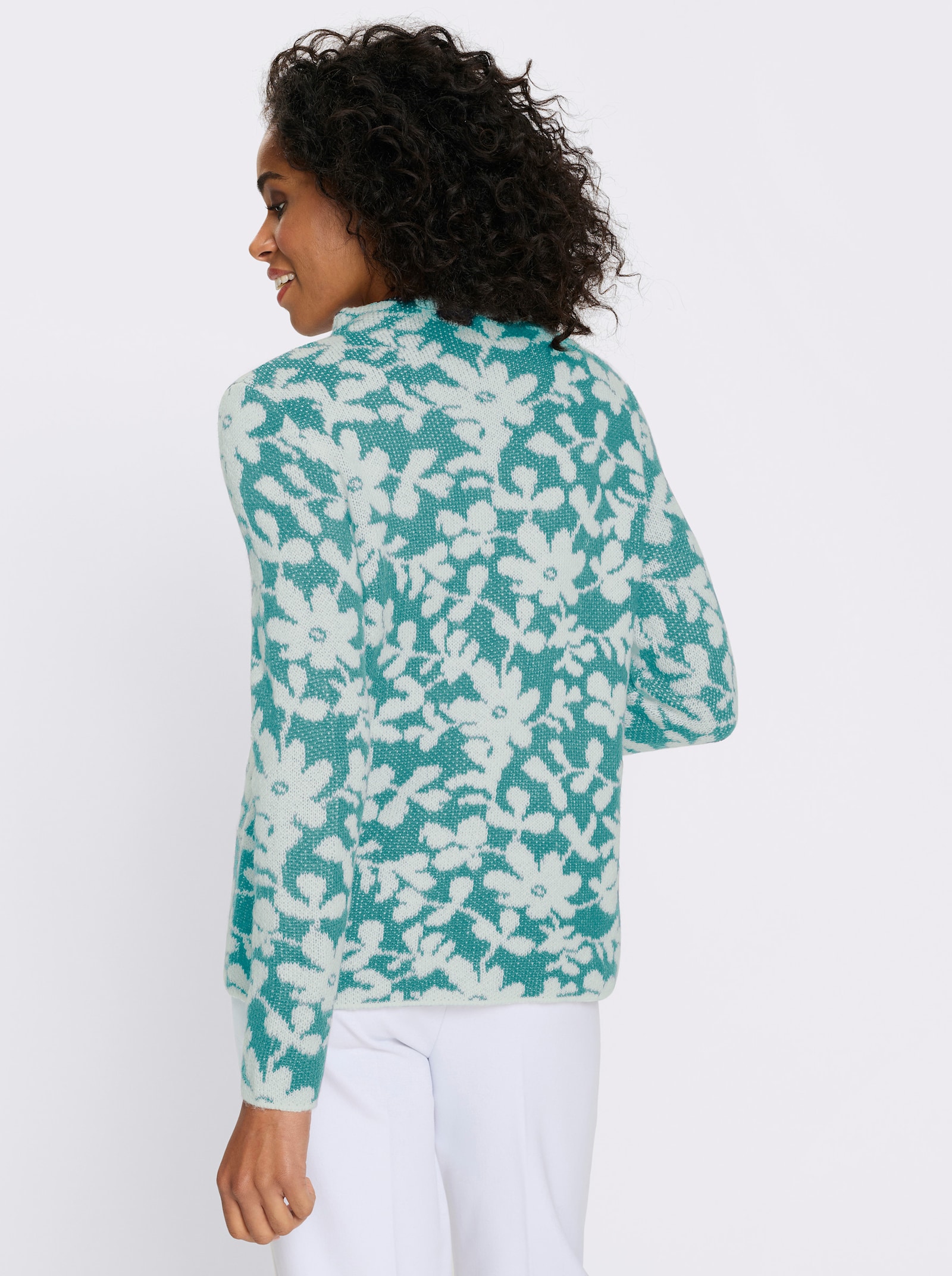 Stehkragenpullover mit Effektgarn - ozean-ecru-gemustert