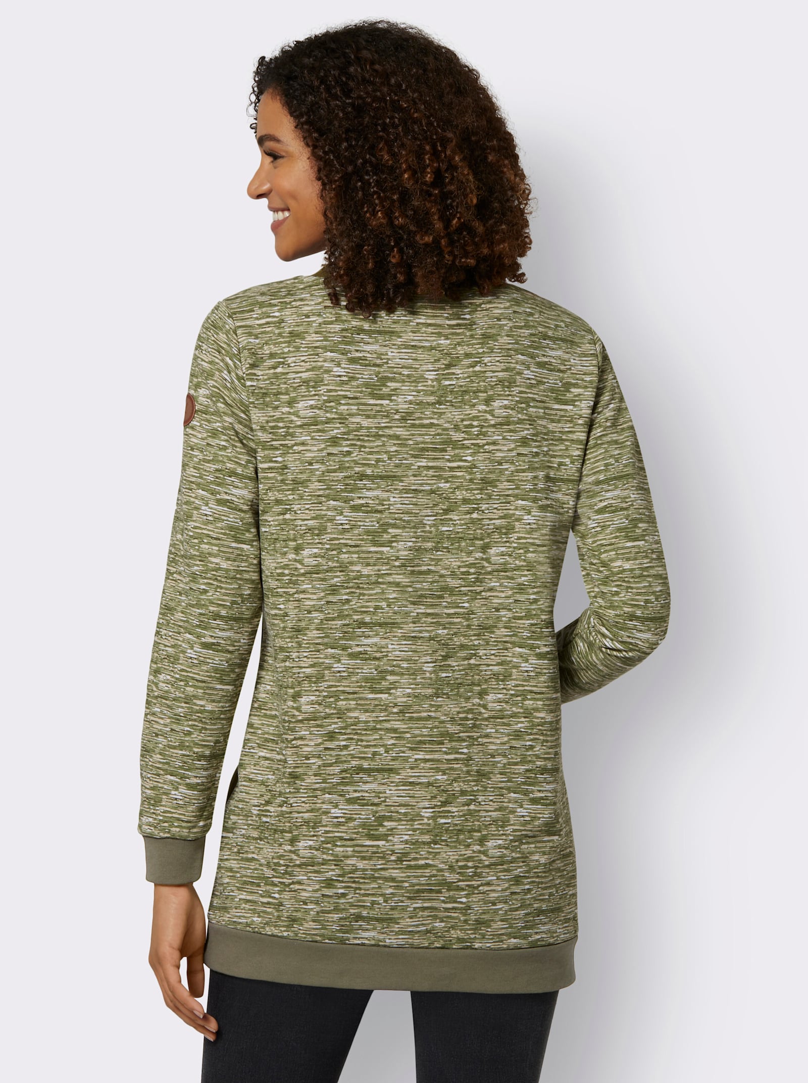 Sweatshirt in Longform - olive-weiss-meliert