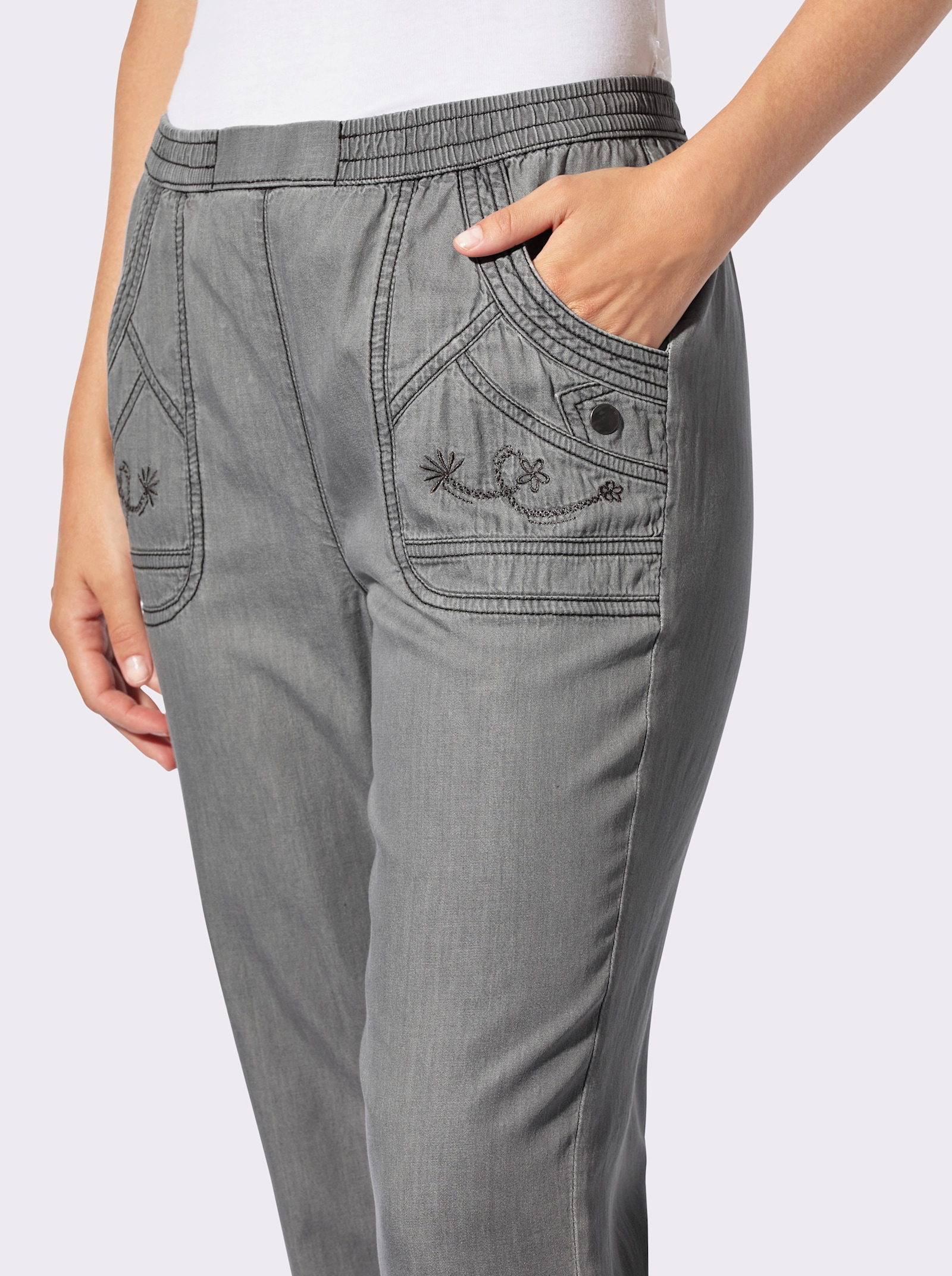 3/4-Jeans mit Zierknöpfen - light grey-denim + graphit-denim