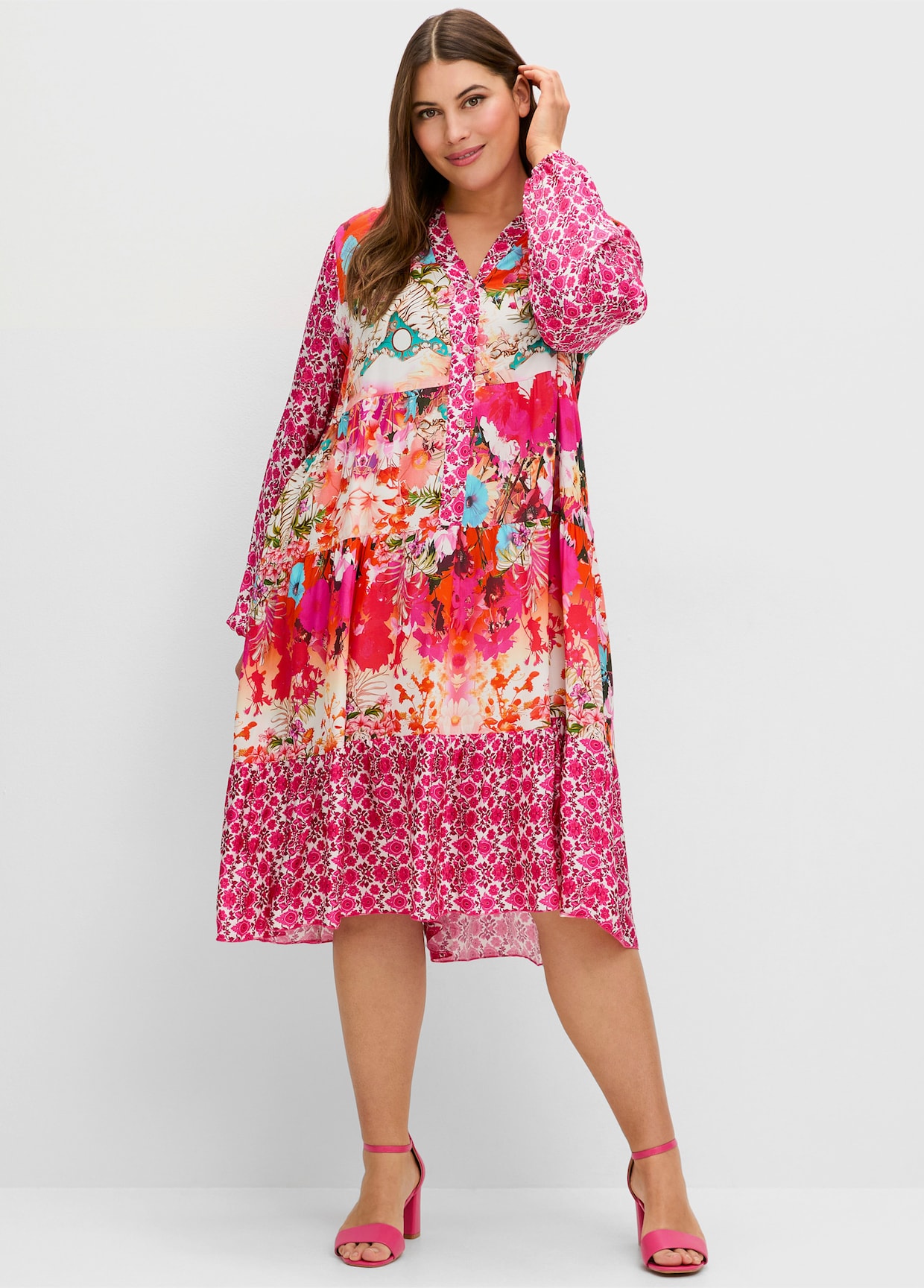 sheego loves miss goodlife Stufenkleid - rotorange-gemustert