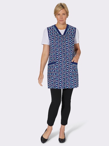 Kasack mit Riegel am Rücken - türkis-bedruckt