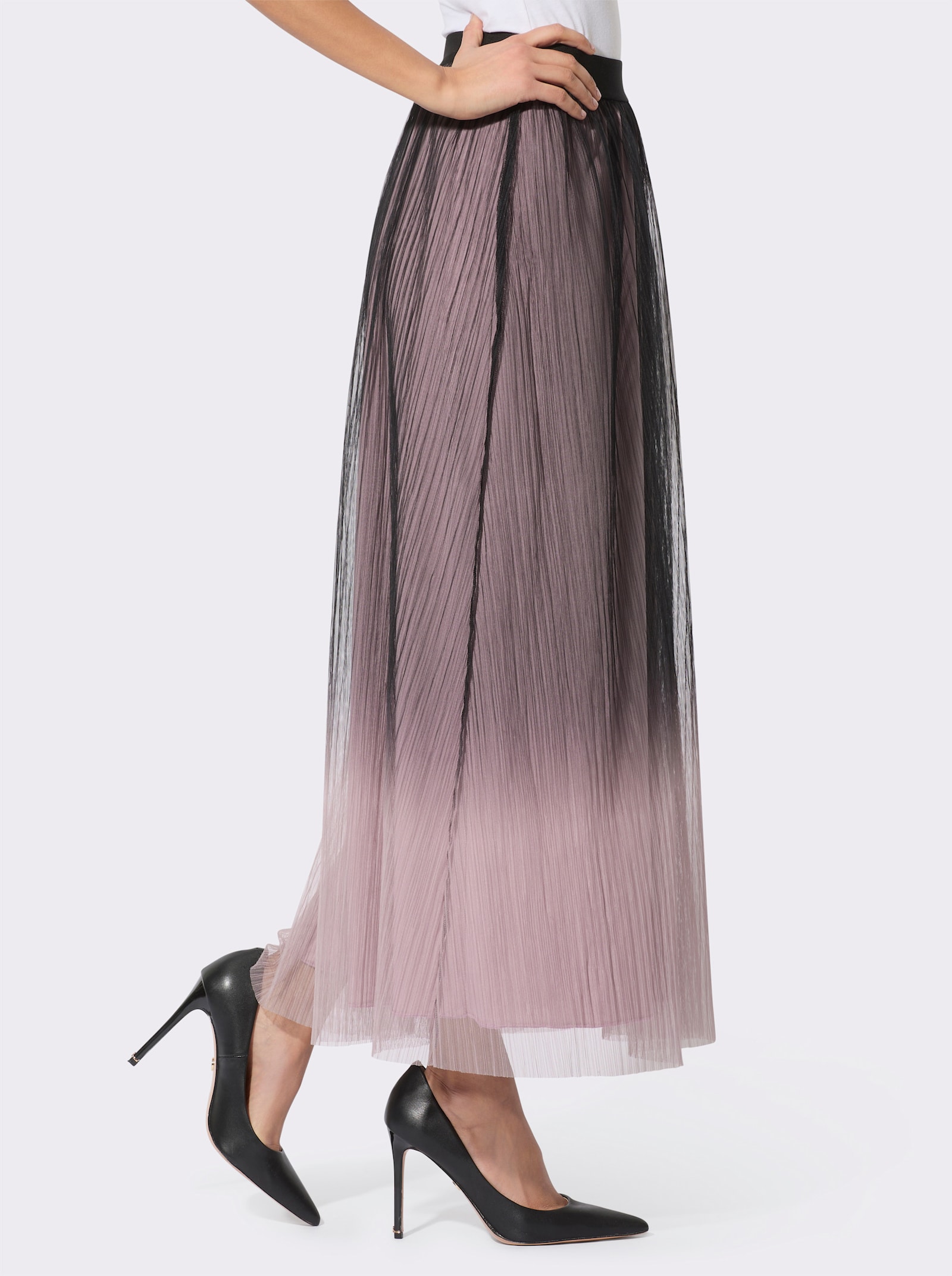 Jupe en maille avec dégradé de couleurs - noir-mauve imprimé