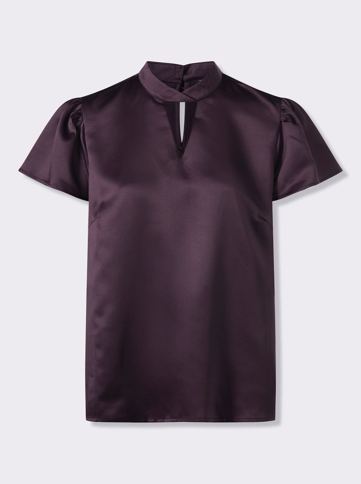 Satinbluse mit Flügelärmeln - aubergine