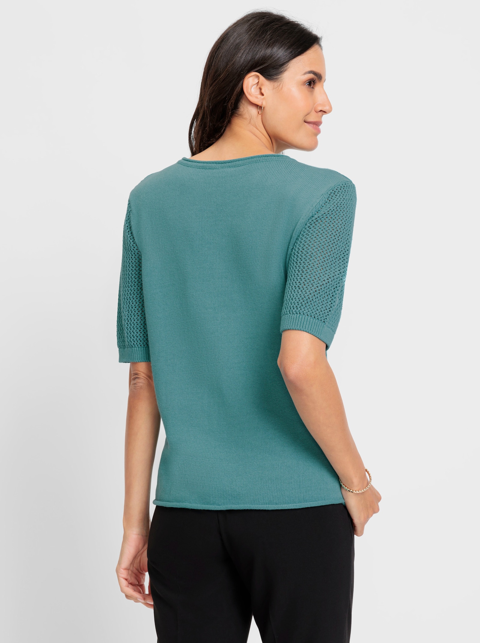 Kurzarmpullover mit Strickmuster-Mix - ozean
