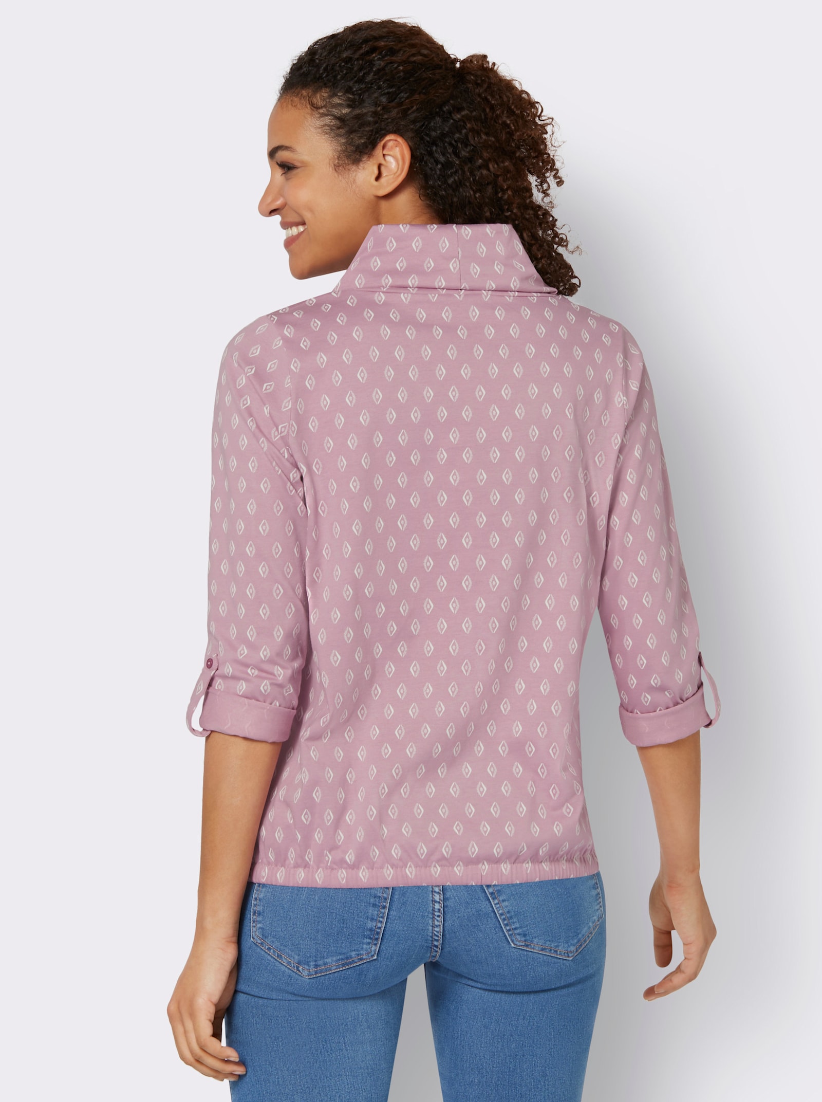 Rollkragenshirt Mit Krempel-Ärmel - mauve-ecru-bedruckt