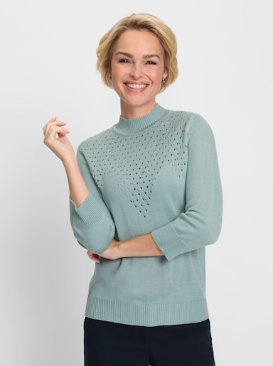 Stehkragenpullover mit Zierperlen-Besatz - kalkmint