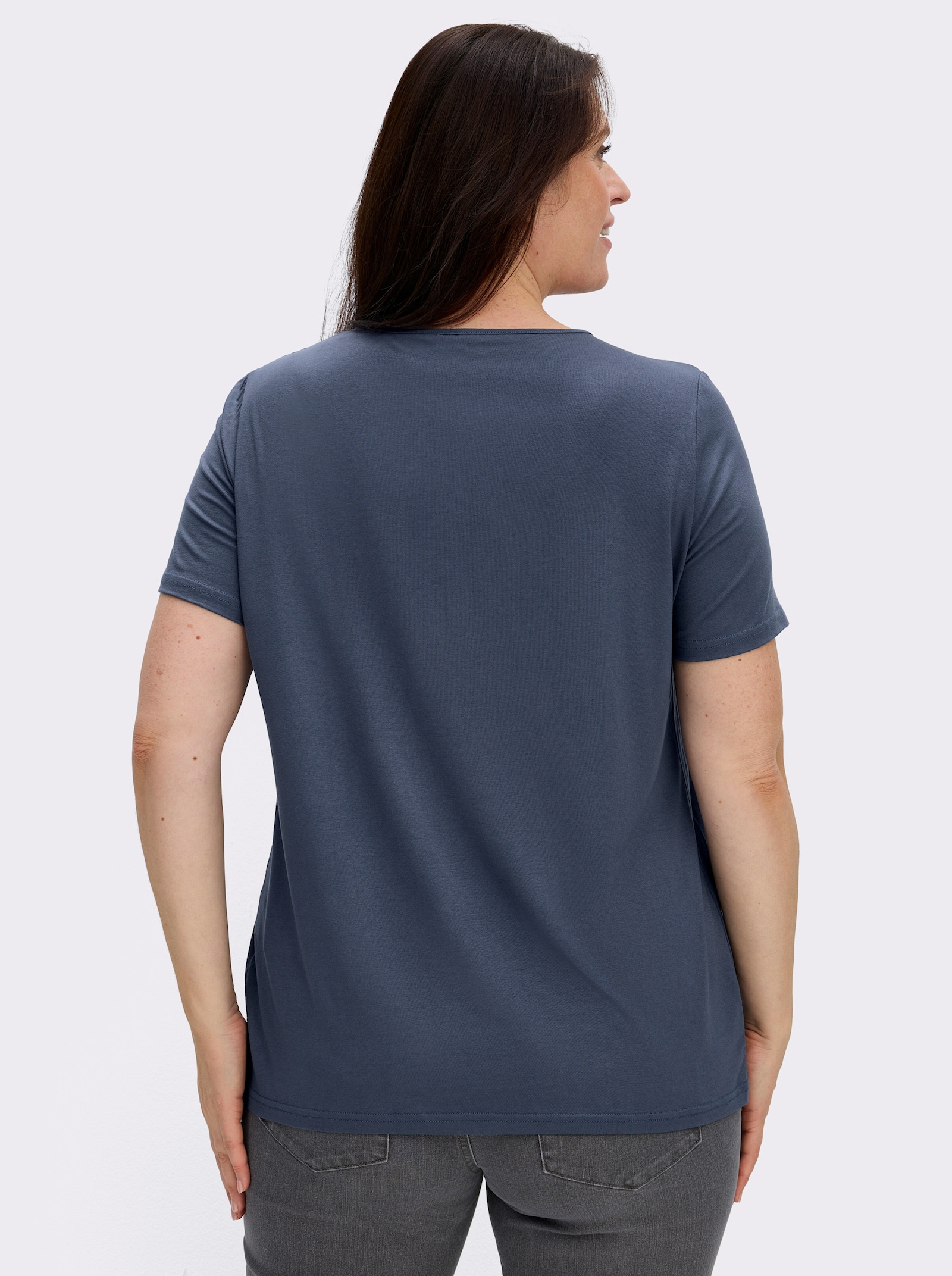 Rundhalsshirt in A-Form mit Falten - rauchblau