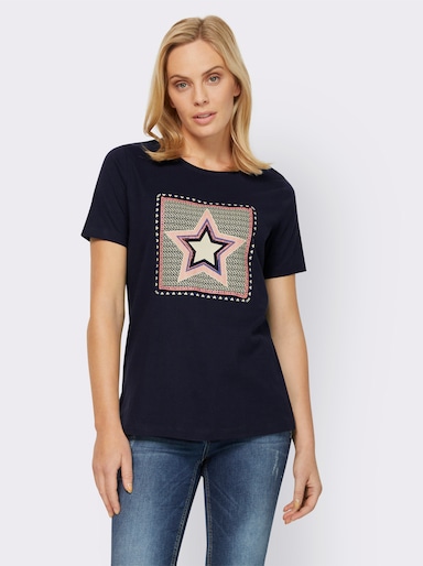 heine Print-Shirt mit Herzen und Sternen - marine