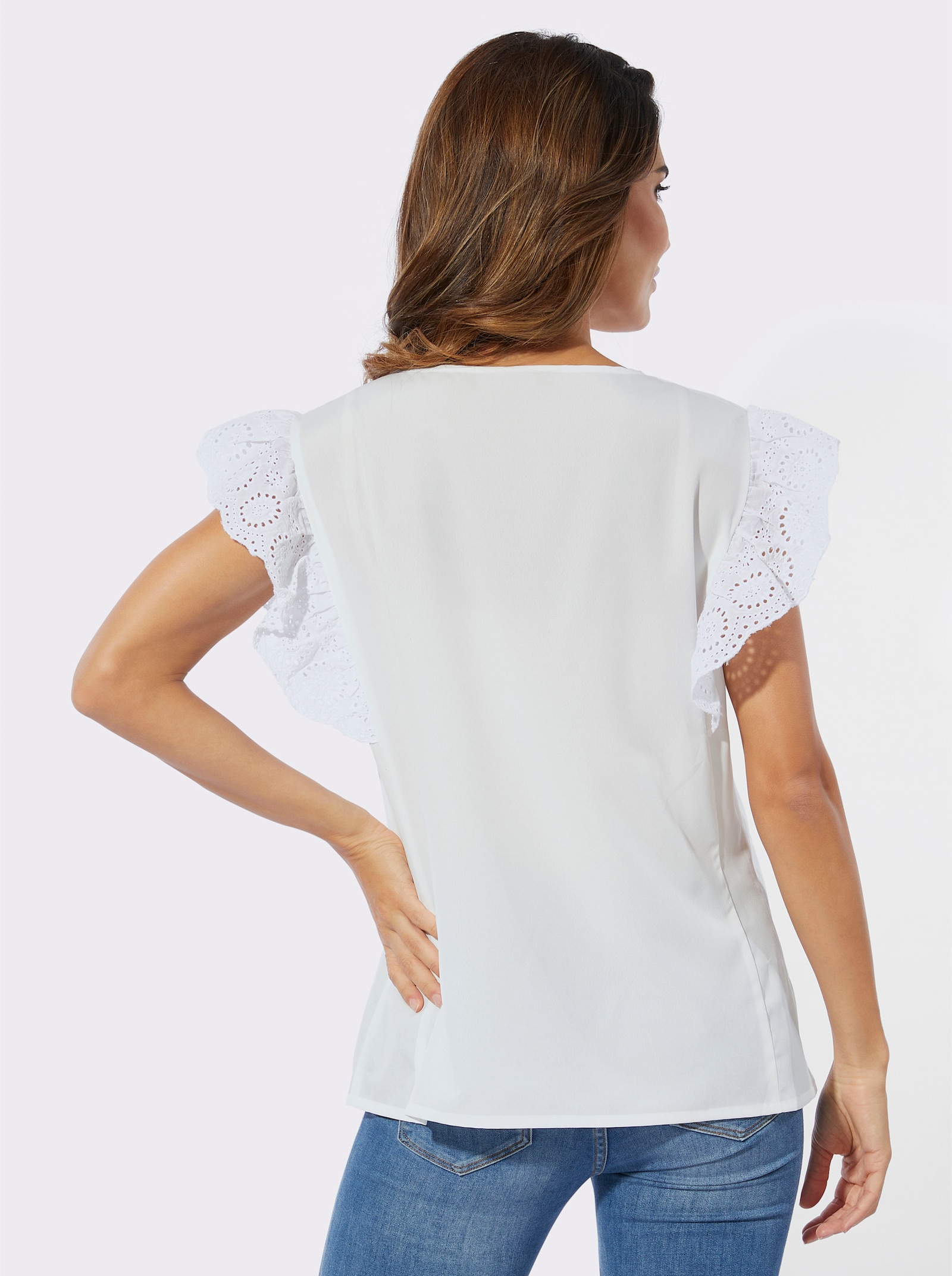 Blousetop met vleermuismouwen van kant - ecru