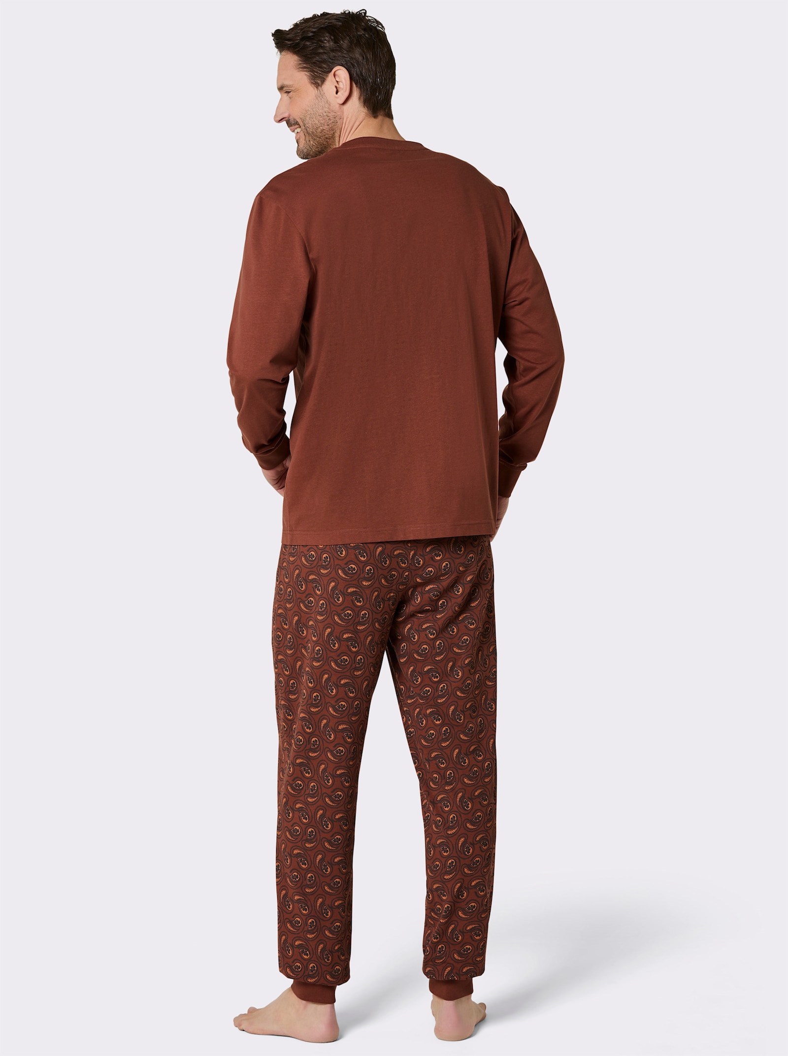 wäschepur men Schlafanzug aus Bio-Baumwolle - rotbraun-graphit-bedruckt