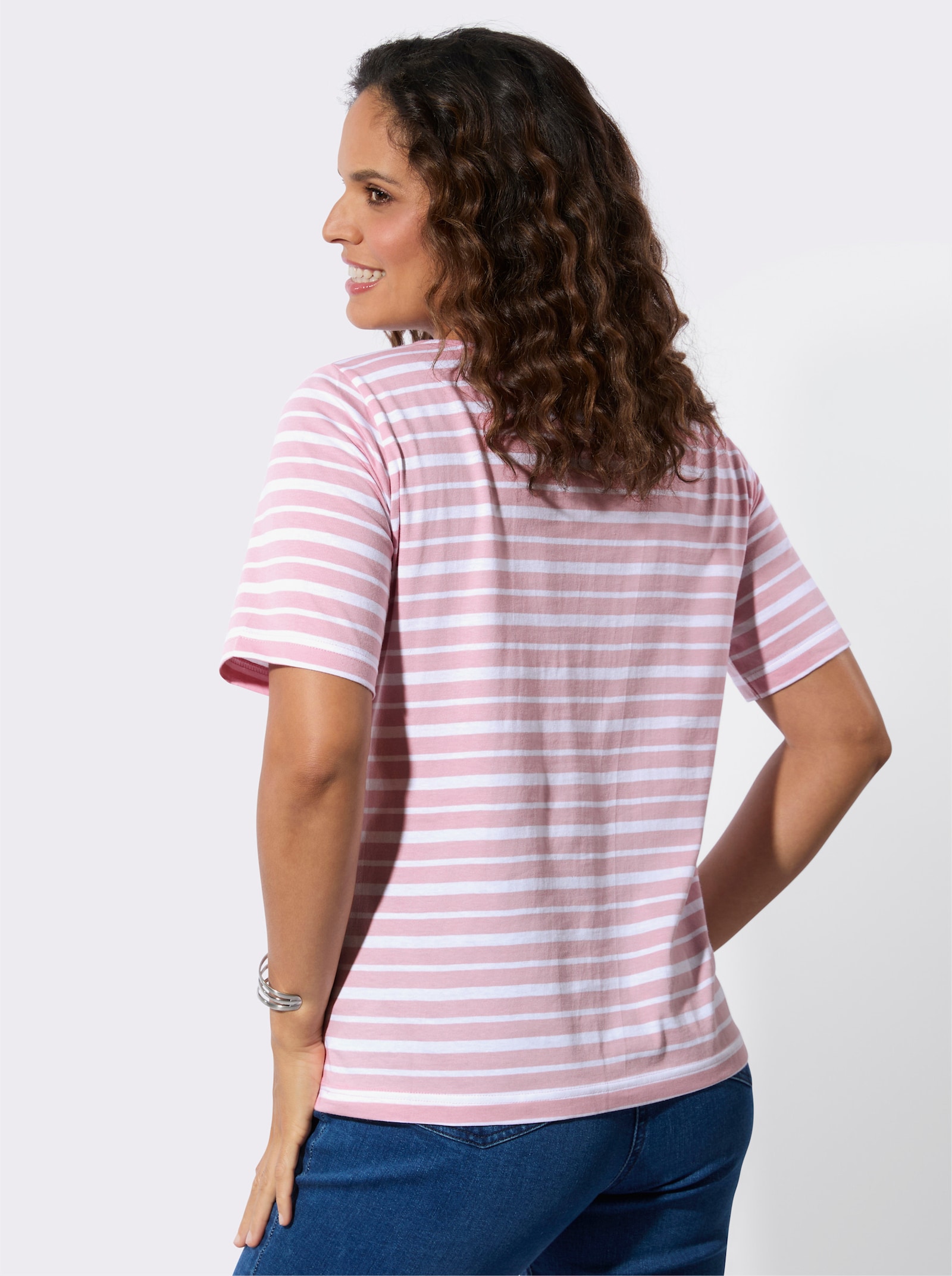 Shirt-Set mit dekorativem Ausschnitt - rosé + rosé-weiß-geringelt