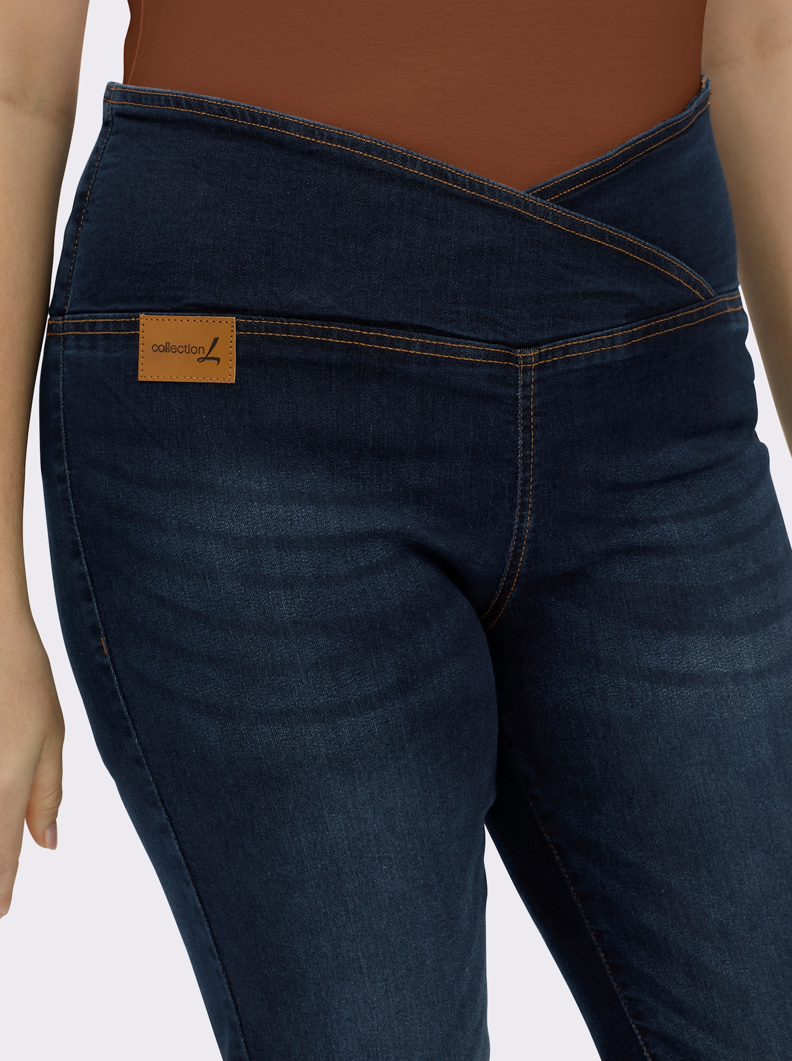 Stretch-Jeans mit überlappendem Bund - blue-stone-washed