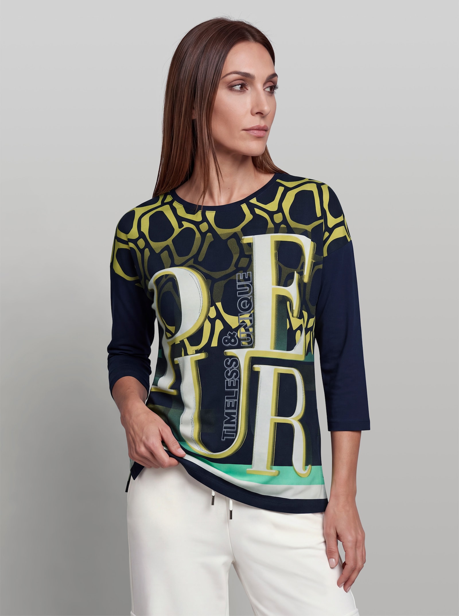 heine 3/4-Arm-Shirt mit Druck-Dessin - marine-blaugrün-bedruckt