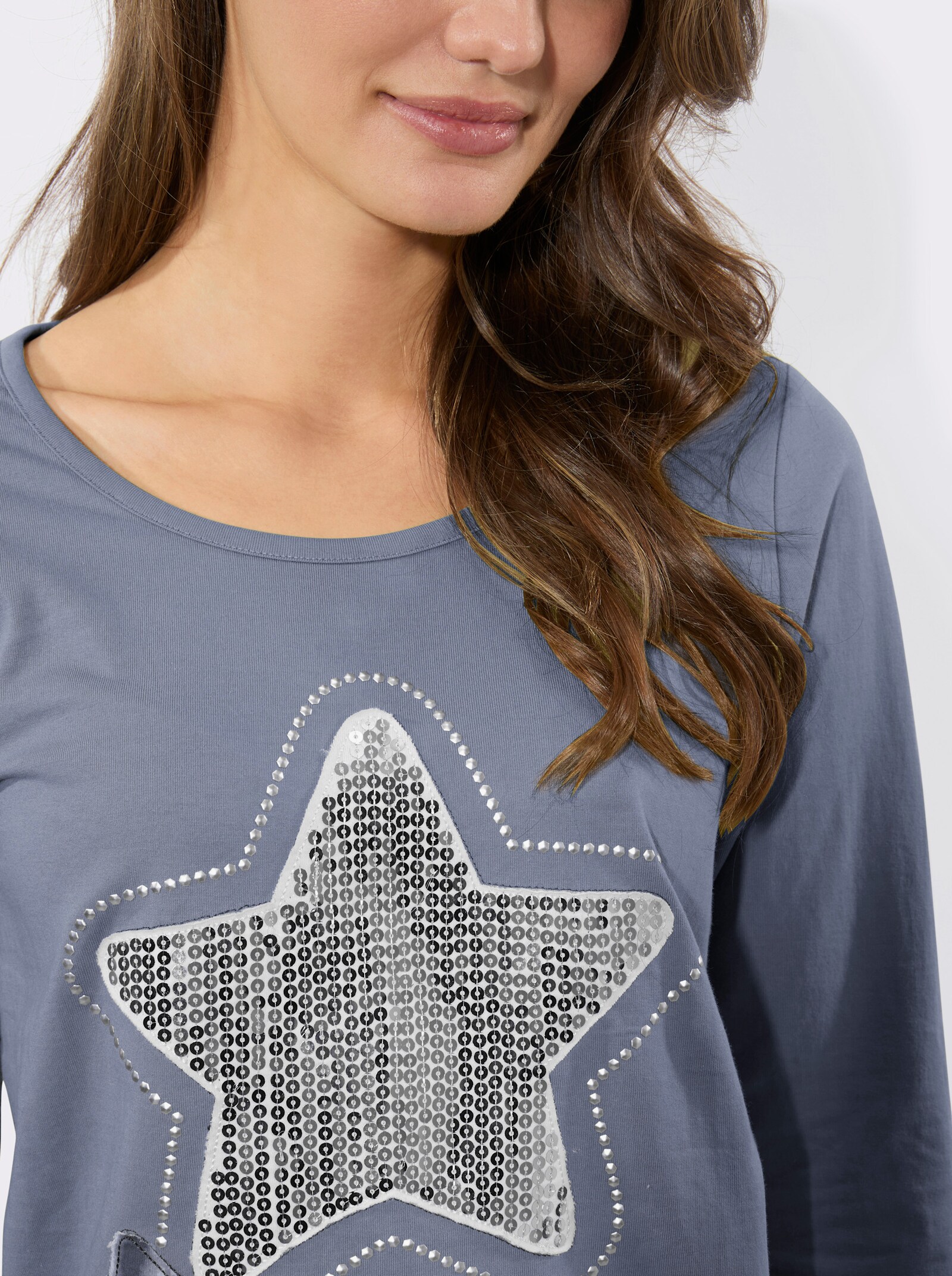 Rundhalsshirt mit Sternen-Motiv - taubenblau