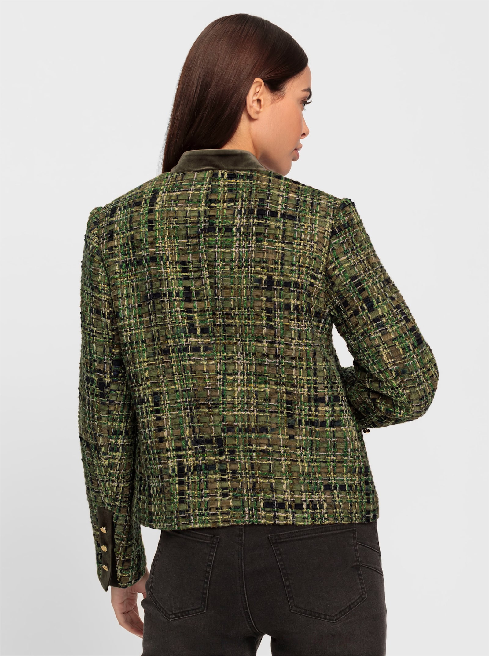 heine Blazer mit Samt-Details - schwarz-oliv-gemustert