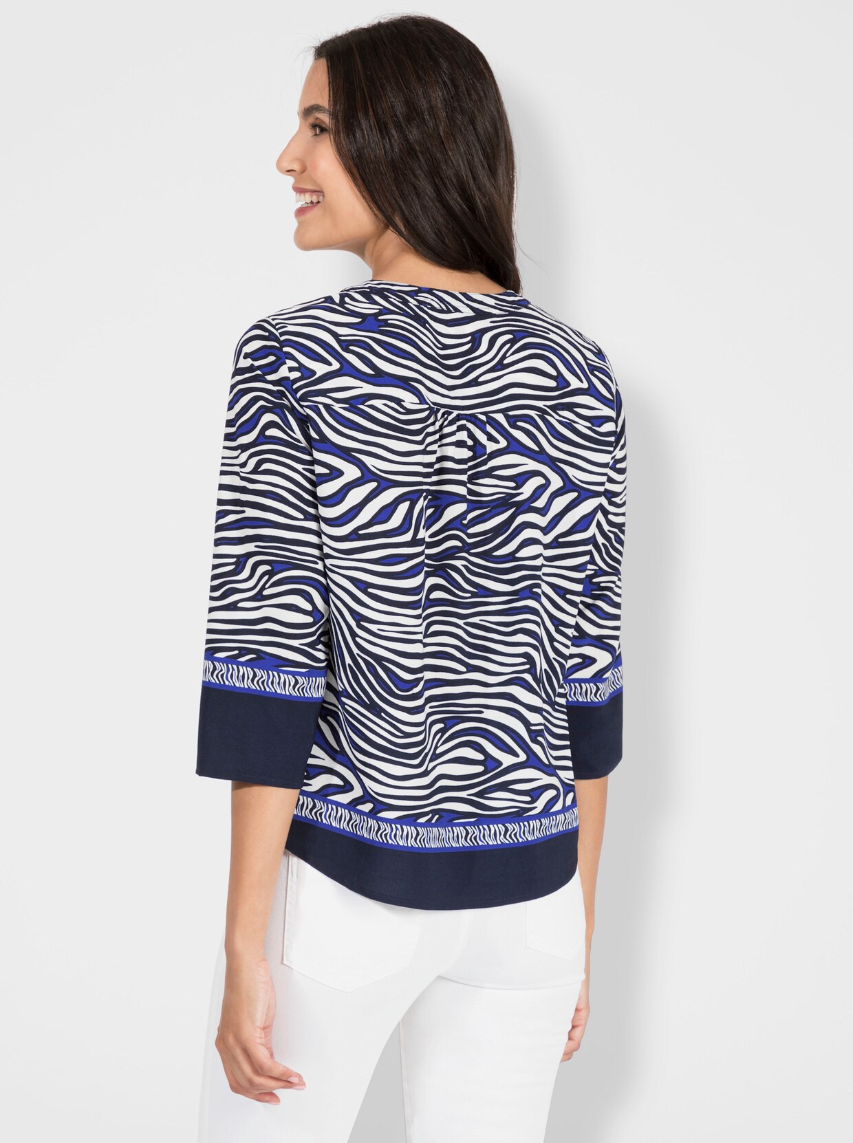 Crepebluse - marine-ecru-gemustert